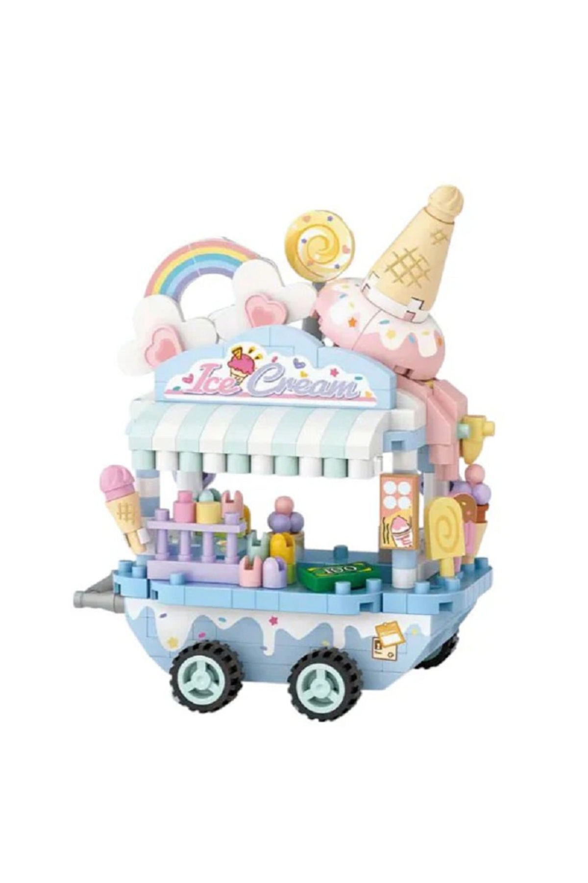 مجموعه کانتر: چرخ‌دستی بستنی | ۳۰۰ قطعه میکروبلاک | بالای ۱۴ سال | ماکت استند