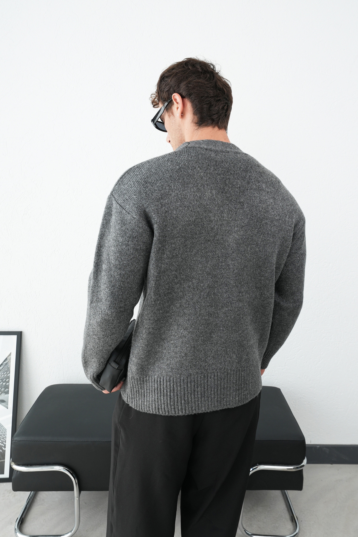 Düğmeli Oversize Hırka — خاکستری Pnt2606 — تصویر 4 از 4