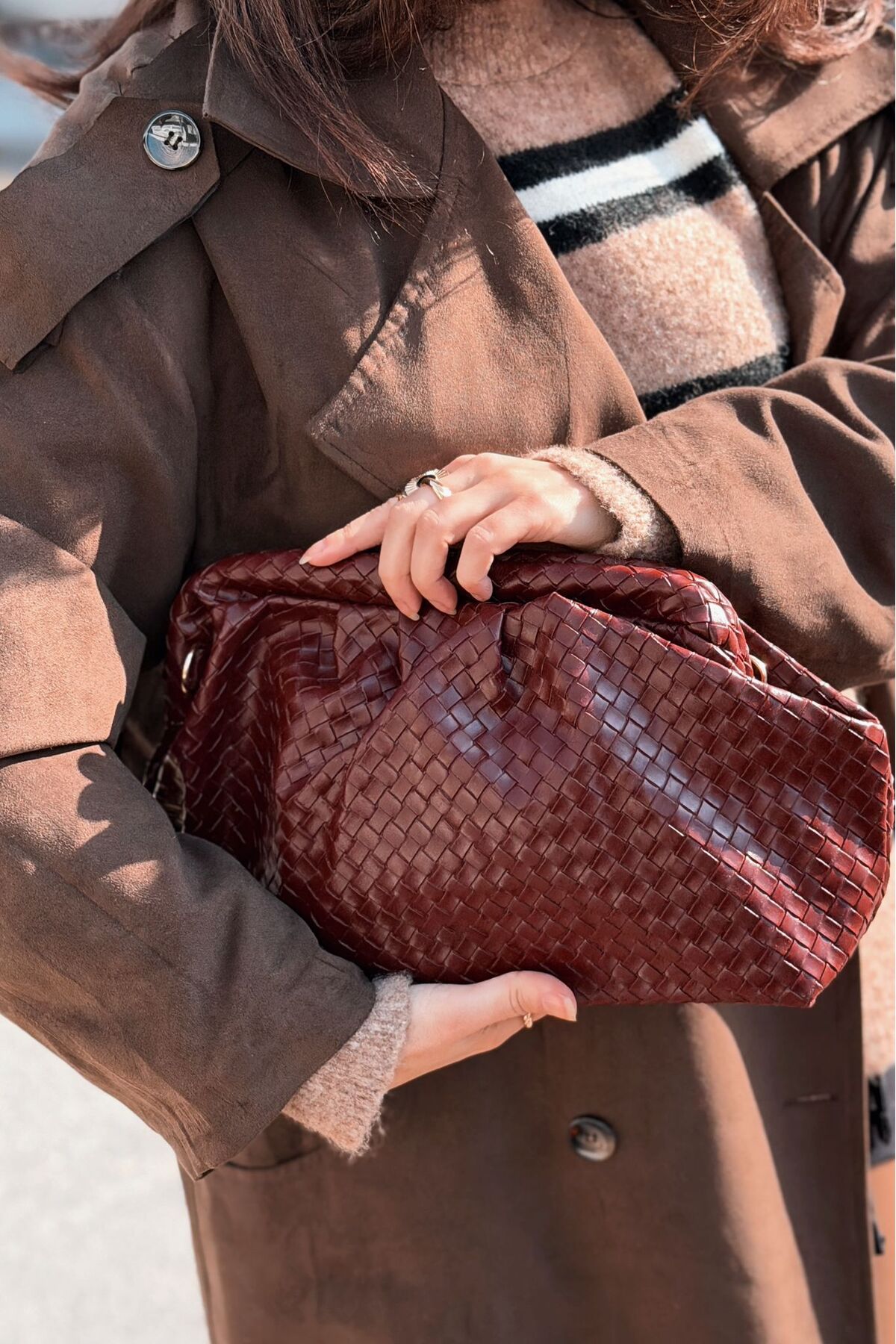 I Love Shoes Lurine Kadın Clutch Çanta Bordo Mat Deri görsel 2
