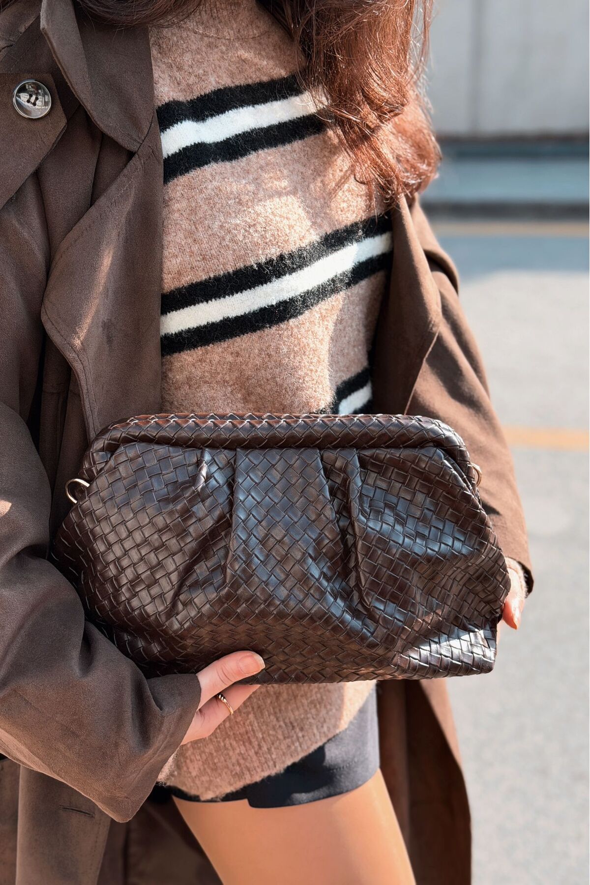 I Love Shoes Lurine Kadın Clutch Çanta Acıkahve Mat Deri görsel 2
