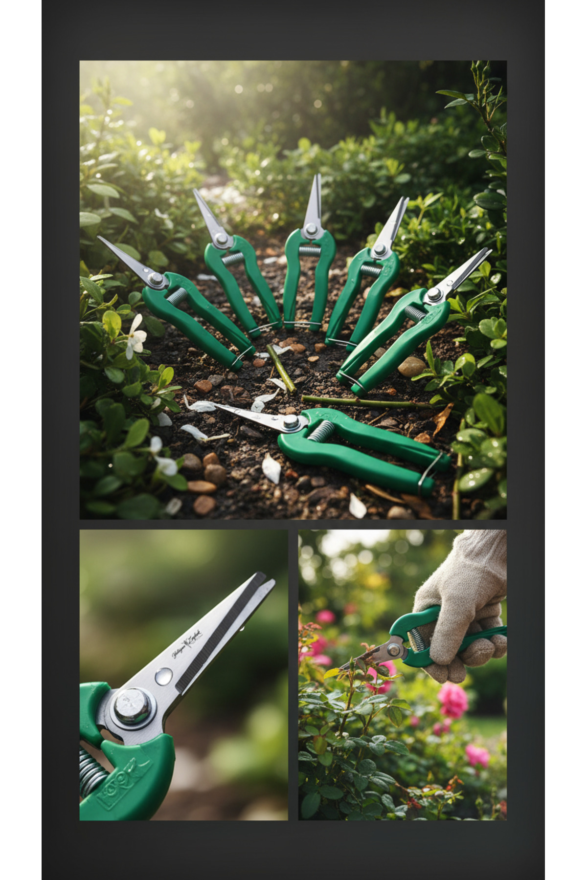 Professional Green Handle Citrus & Grape Scissors Set - 5 Harvest Scissors