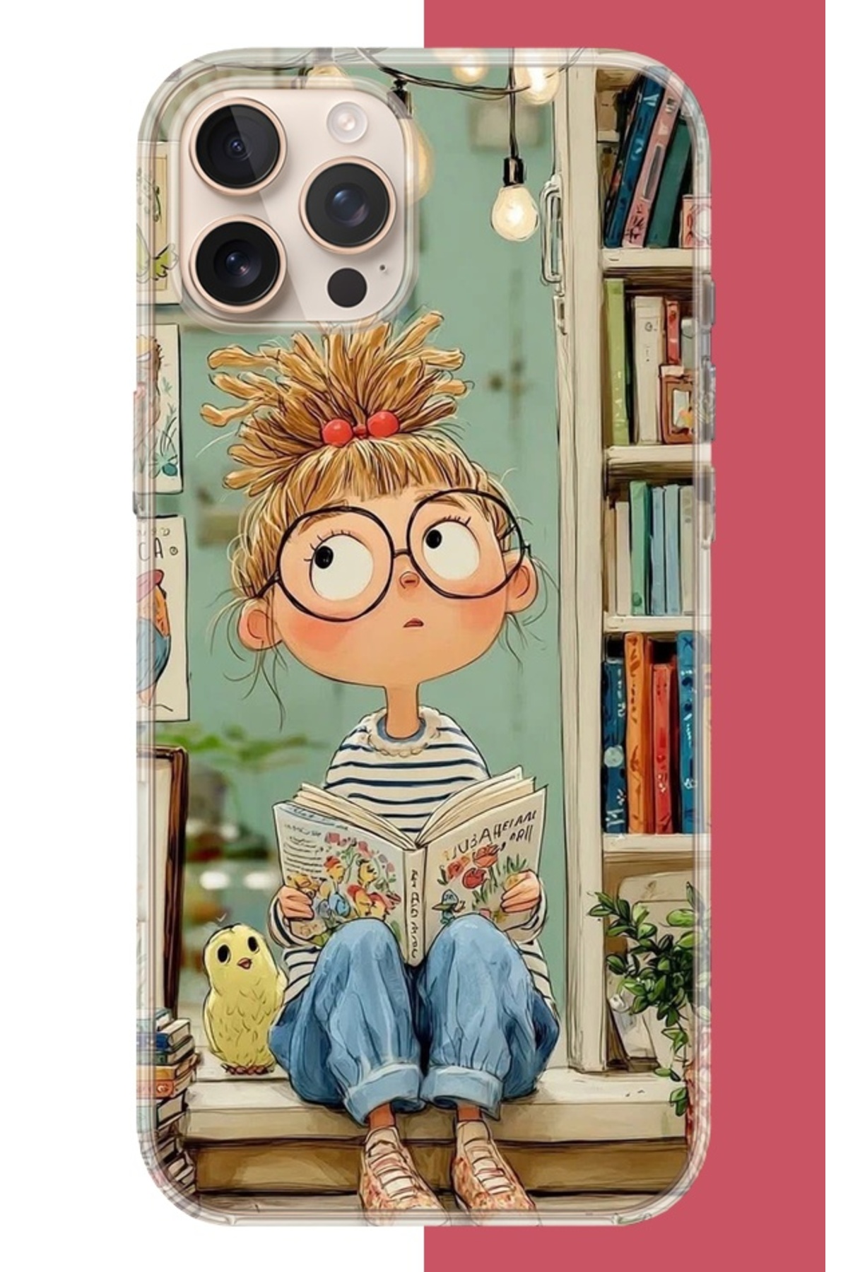 Iphone 16 Pro Max Compatible Bookstore Girl UV Printed Silicone Case