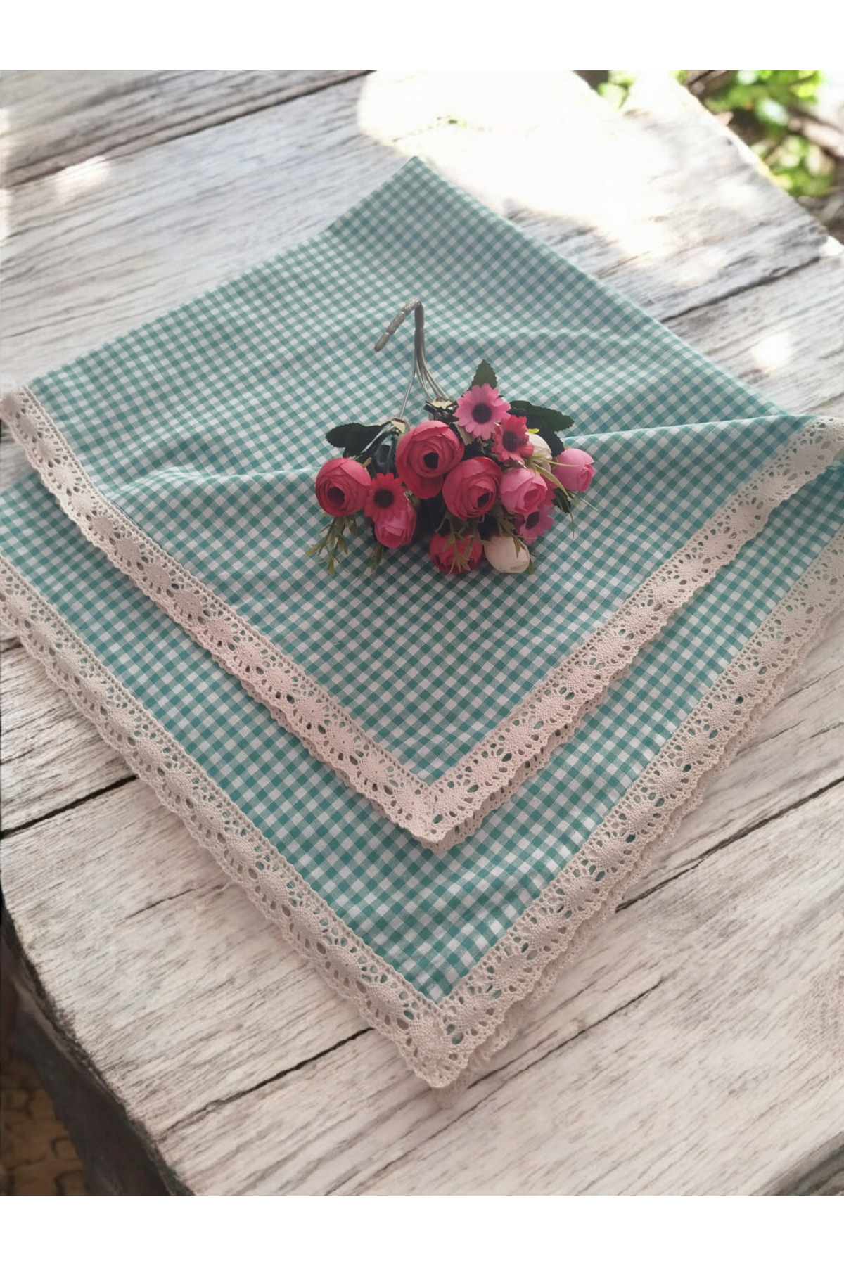 Vintage Colorful Plush Plaid Guipure Tablecloth