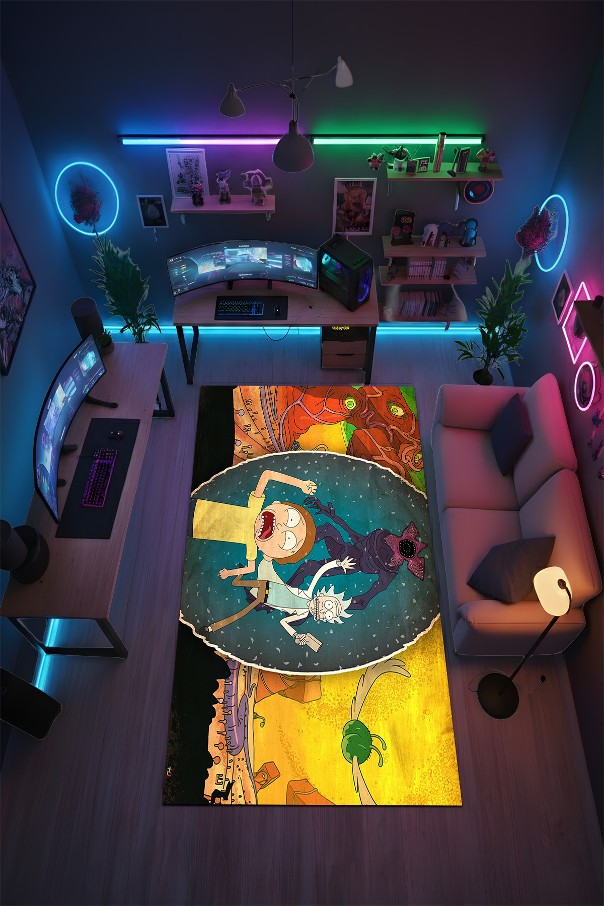 Halura Rick And Morty Renkli Desenli Kaymaz Taban Makinede Yıkanabilir Oyuncu Gamer Genç Odası Halısı fotoğrafı 2 (önizleme)