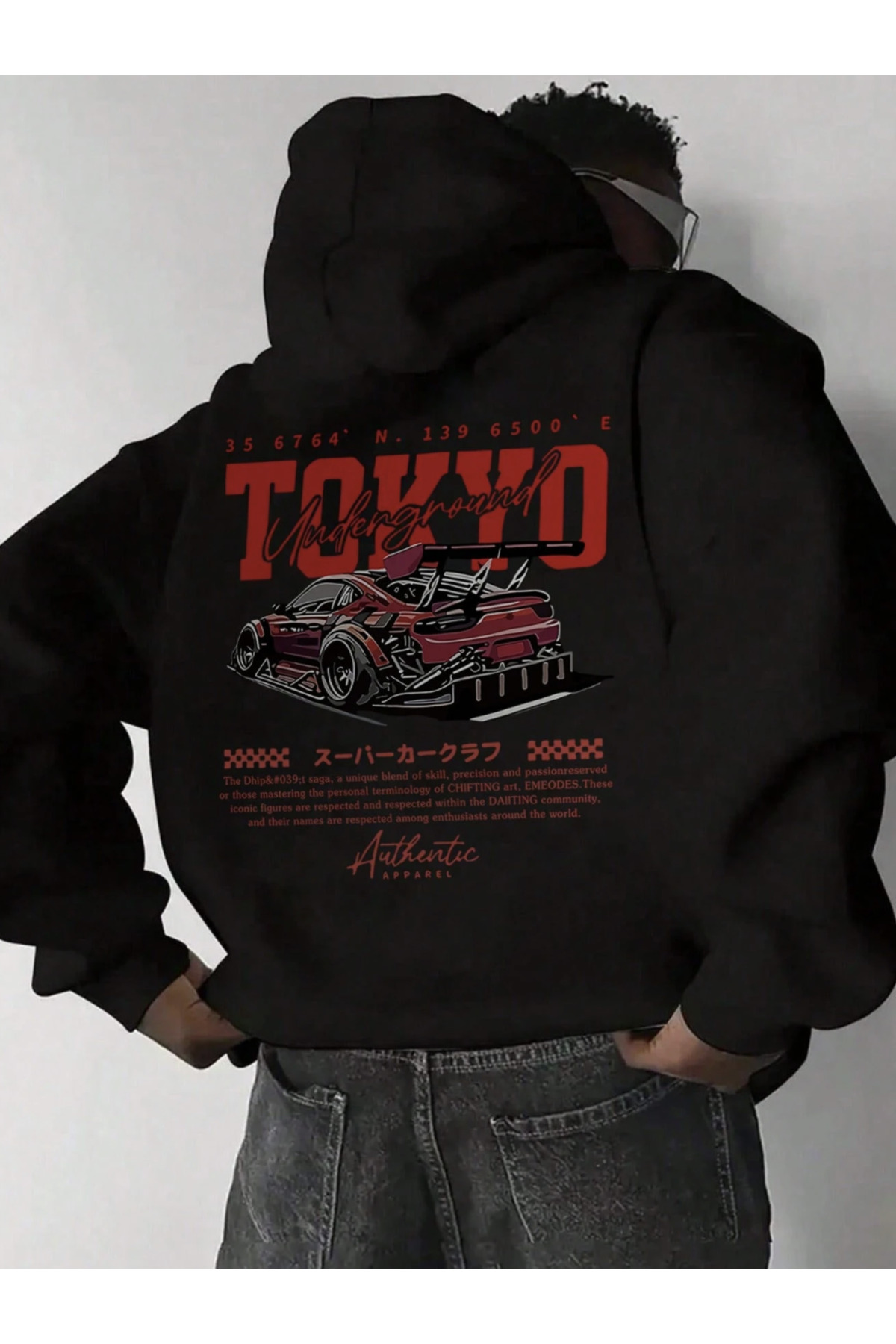 COHERENT  Unisex Erkek/Kadın KIRMIZI TOKYO Renkli Özel Baskılı Pamuklu Oversize Kapüşonlu Sweatshirt