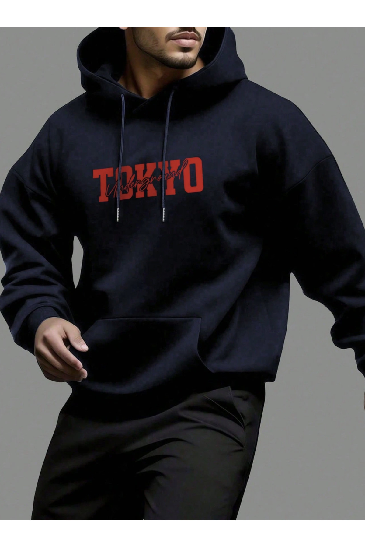 COHERENT Unisex Erkek/Kadın KIRMIZI TOKYO Renkli Özel Baskılı Pamuklu Oversize Kapüşonlu Sweatshirt görsel 2