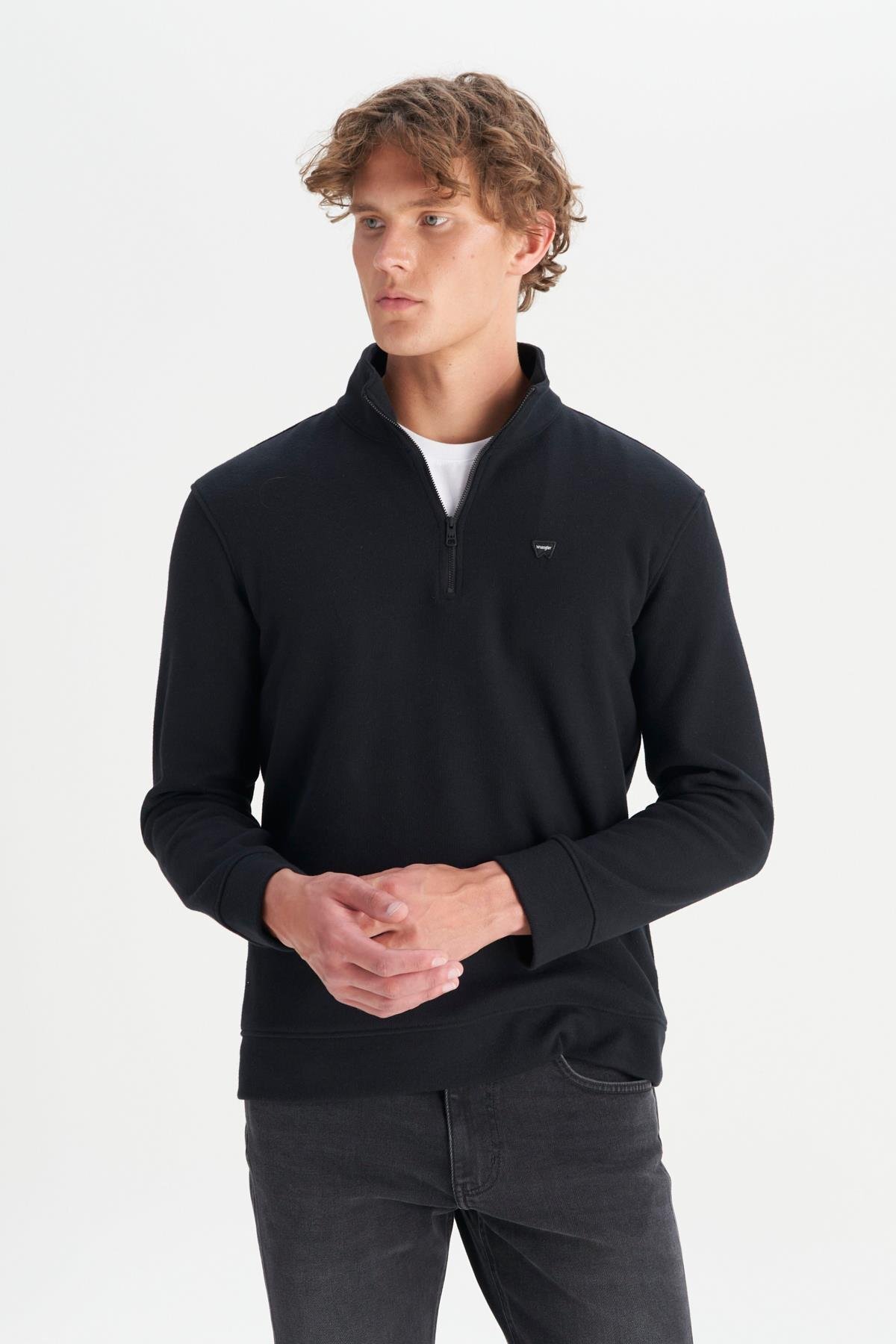 Pamuklu Regular Fit Dik Yaka Fermuarlı Selanik Örgü Sweatshirt