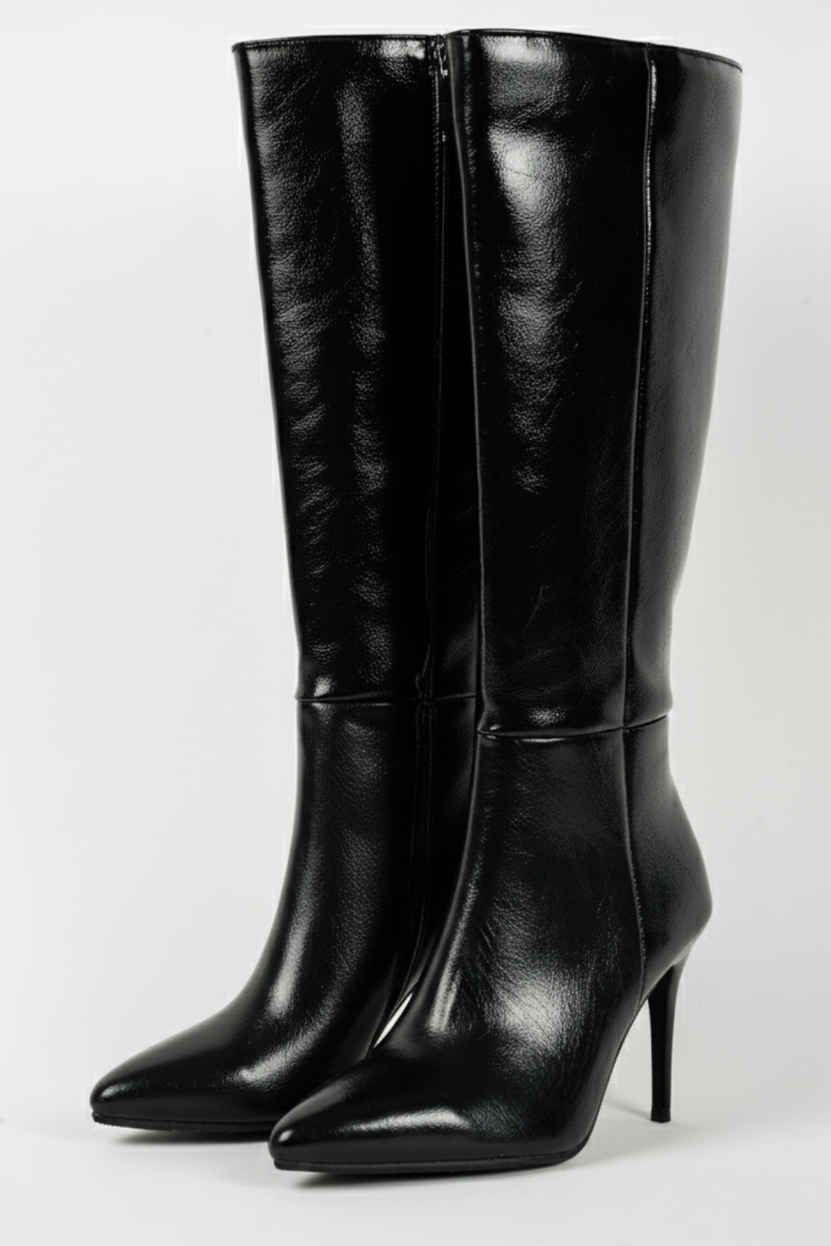 TrendyAnka  Kadın Sivri İnce 9 Cm Topuklu İçi Kürklü Çizme Yandan Fermuarlı Çizme Parlak Siyah - Görsel 2