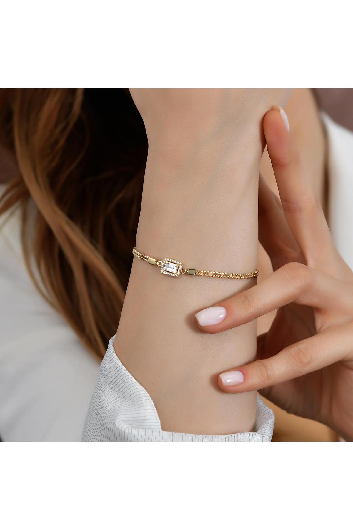 Goldium Jewellery Goldium 14 Ayar Altın Baget Taşlı Bileklik