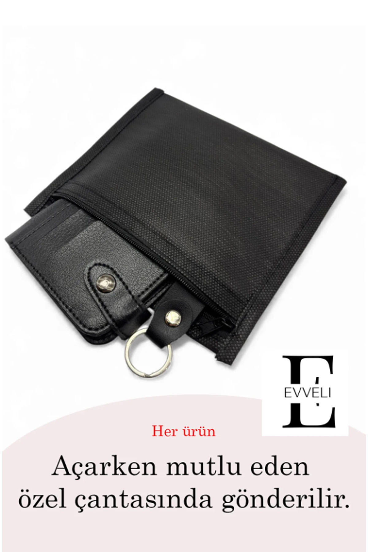 EVVELİ  Erkek Cüzdan Kartlık Seti | Siyah Deri Bileklik & Anahtarlık Hediyelik - Görsel 7