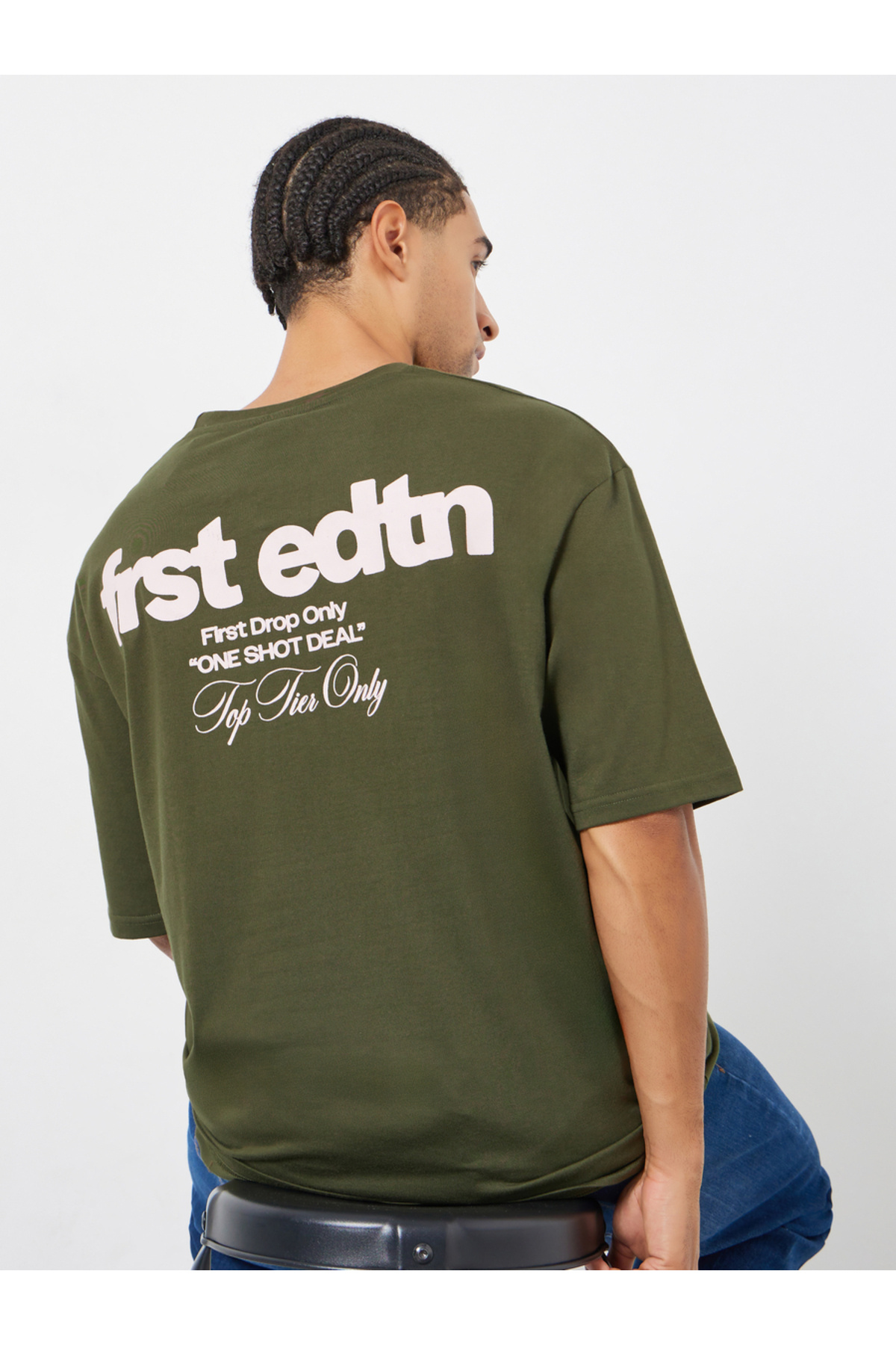 Styli Olive Graphic Print Oversized T-Shirt