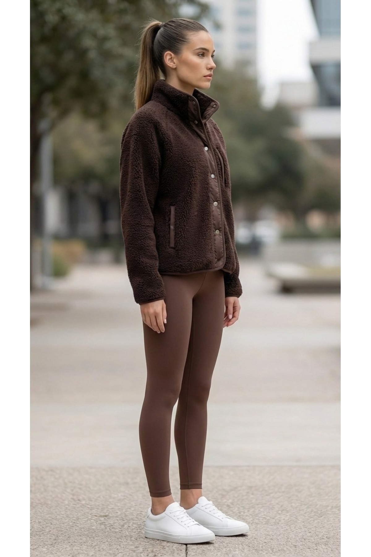 Grenj Fashion  Kahverengi Oversize Peluş Örme Spor Ceket - Görsel 4