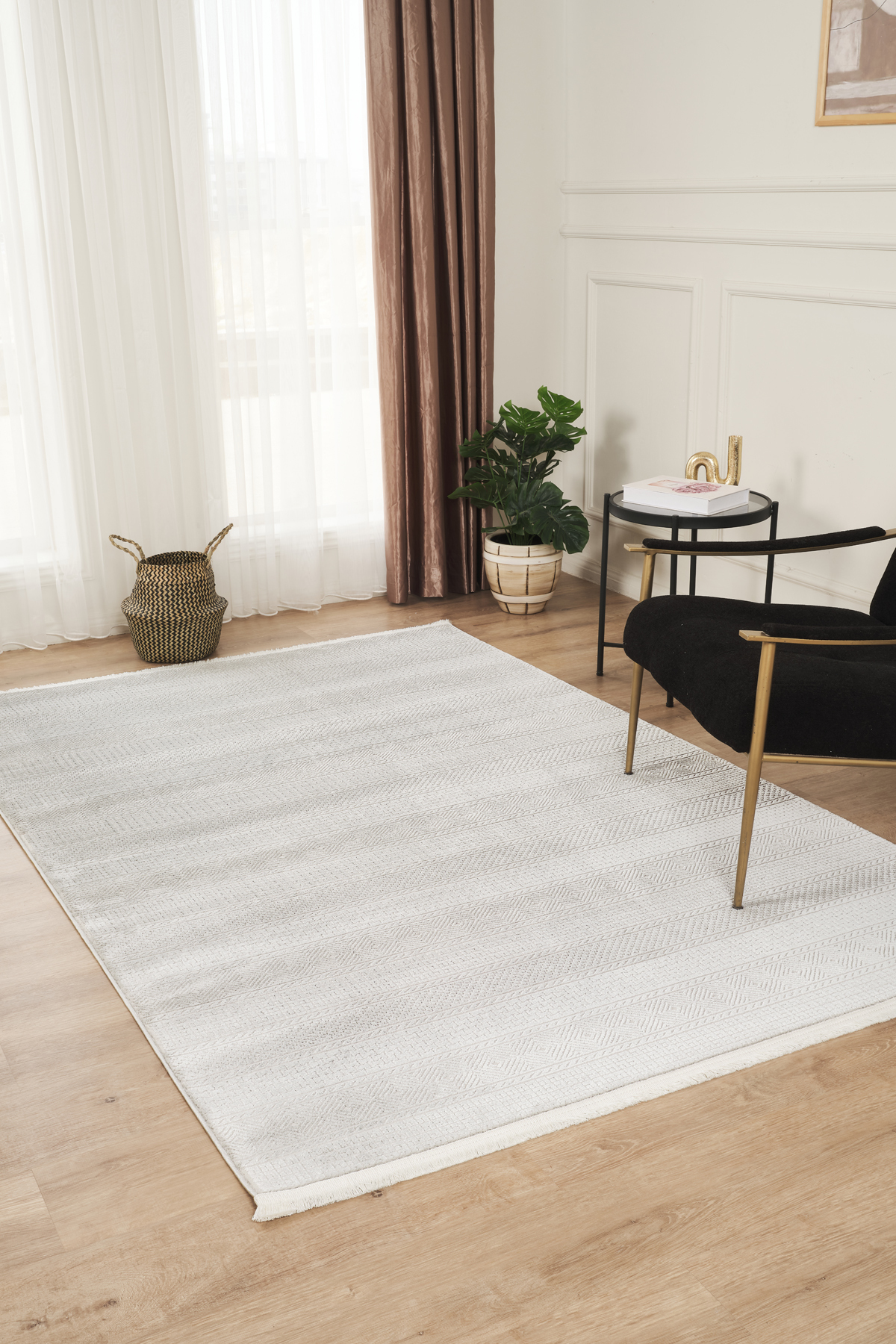 Jasmine Series Bamboo Textured Modern Tight Weave Aisle Cutting Runner Weaving Machine Rug