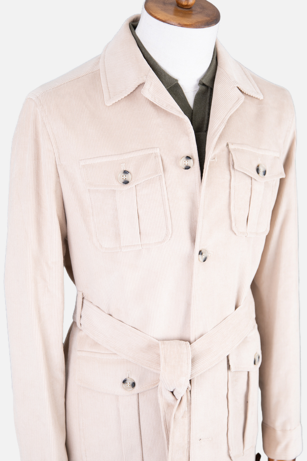 HC MEN CLASSIC Erkek Modern Fit Safari Tarz Ceket Yaka Trençkot Kuşaklı Kadife Kumaş görsel 4