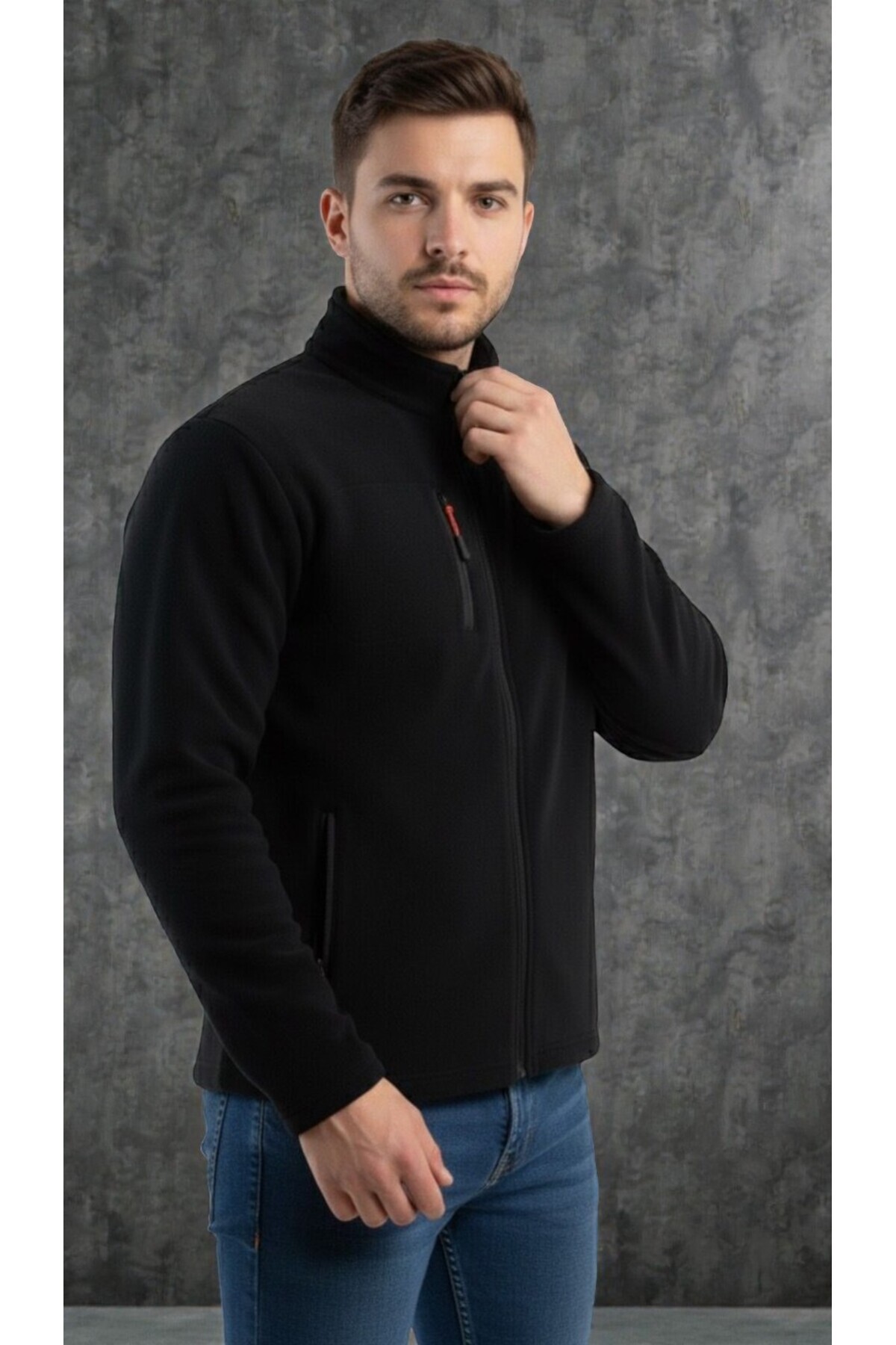 Karatopak  Unisex Polar Tam Fermuarlı 3 Cepli Polar Ceket - Görsel 3