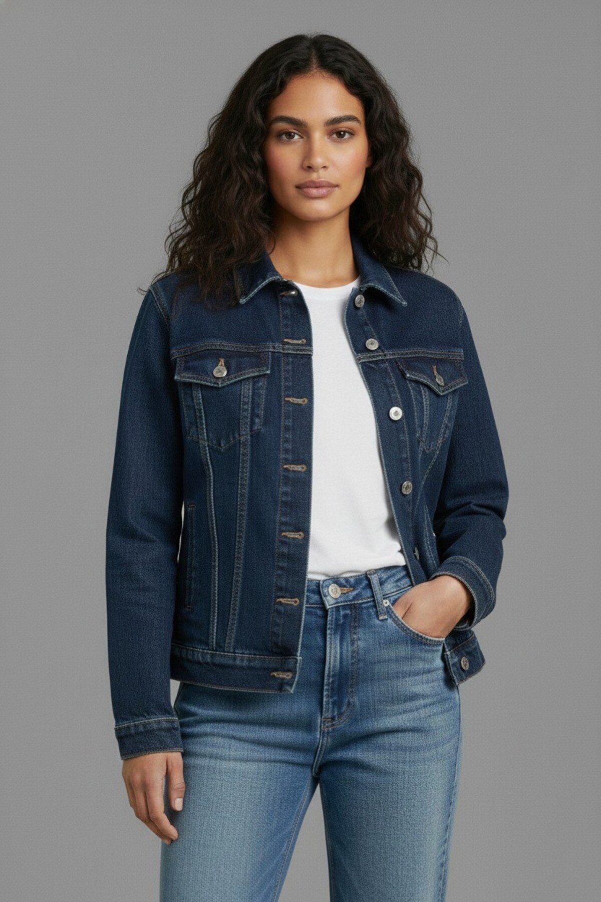 WKM Kadın Rahat Kesim Çift Cepli Denim Kot Ceket