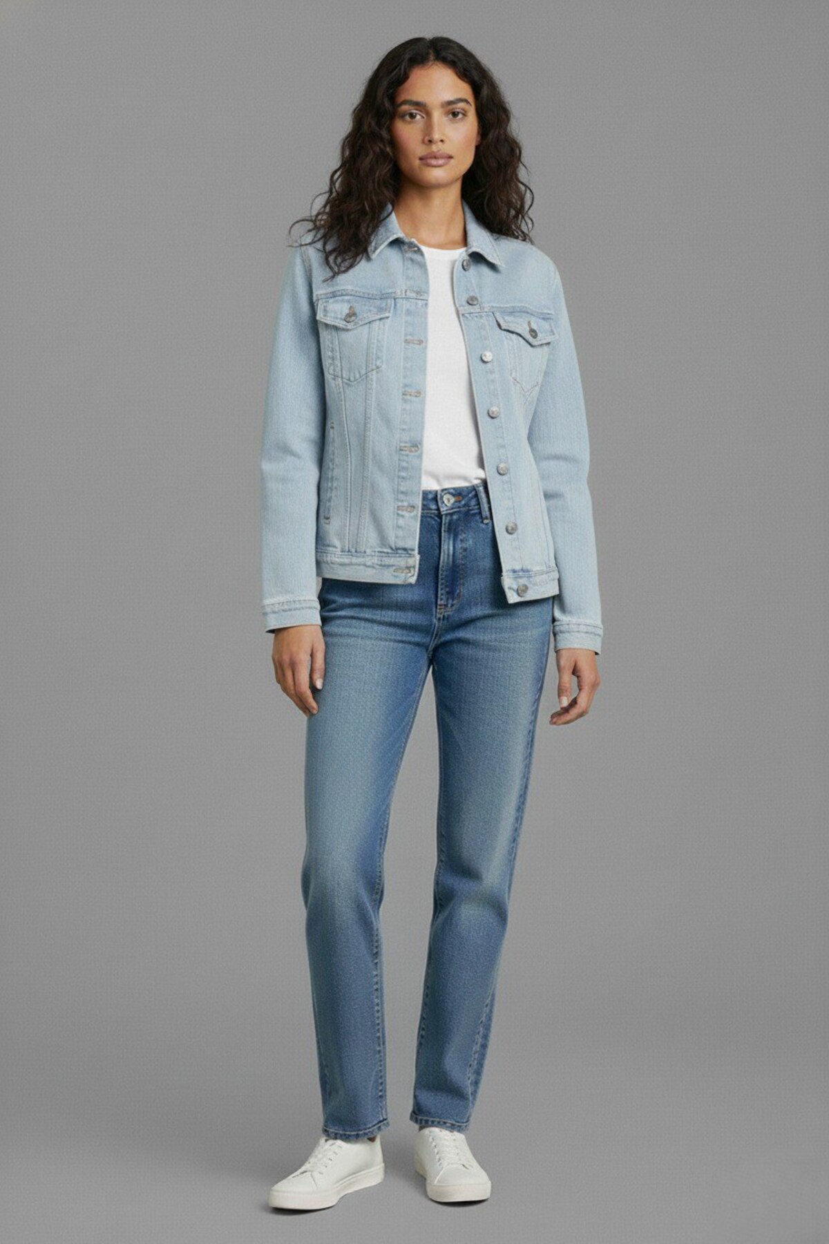 WKM Kadın Rahat Kesim Çift Cepli Denim Kot Ceket görsel 3