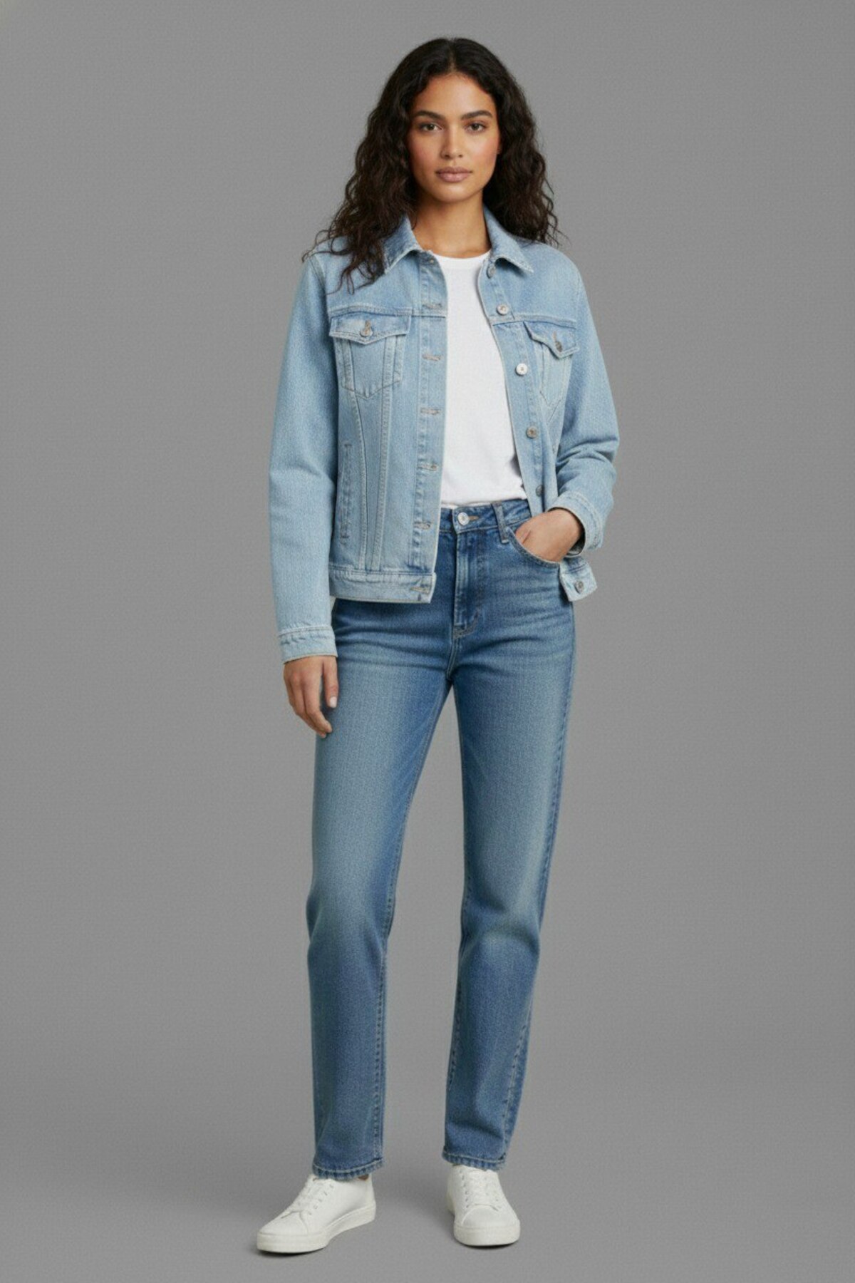 WKM Kadın Rahat Kesim Çift Cepli Denim Kot Ceket görsel 2