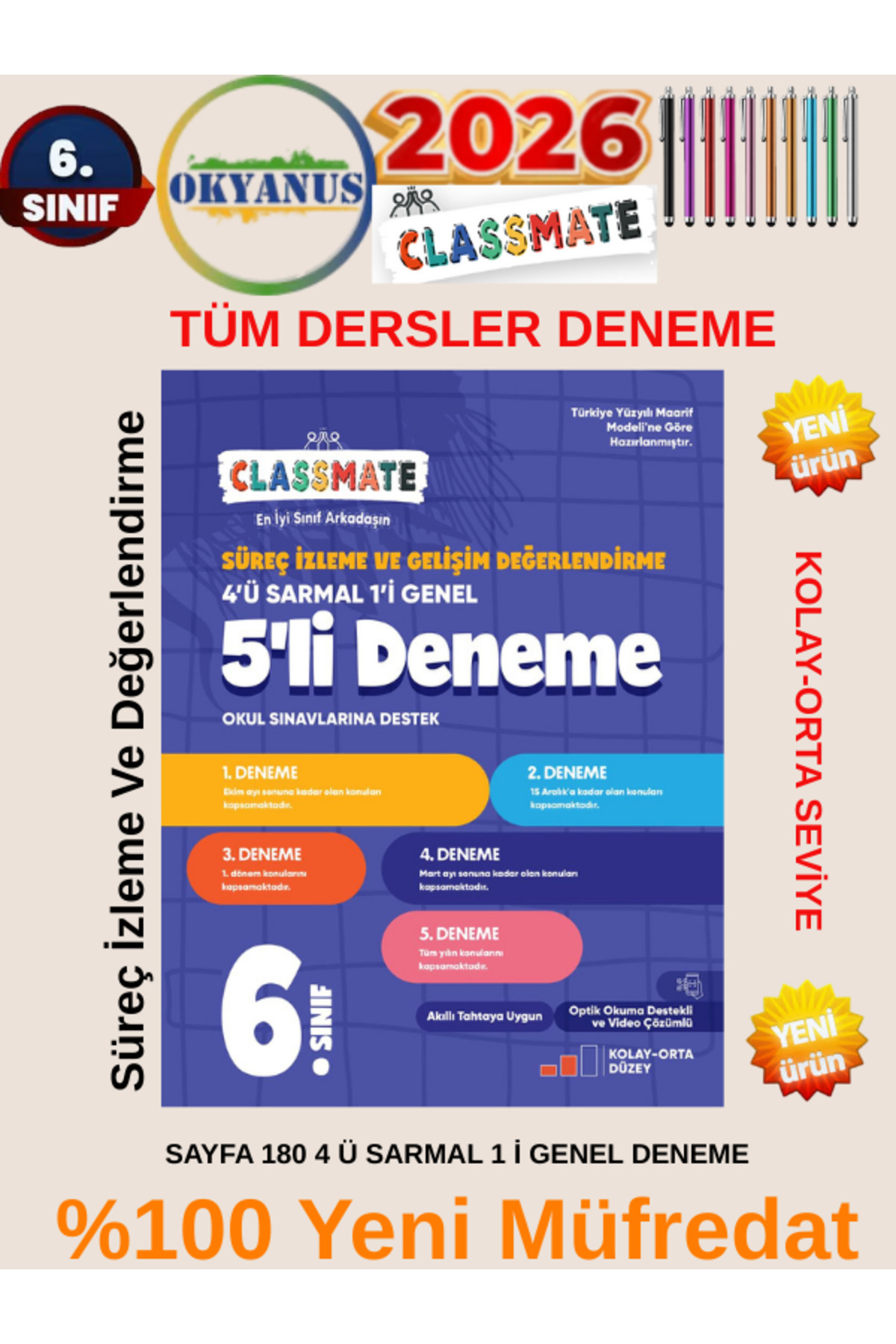 学習用DVDセット 6枚 Okyanus Yayınları 6. Sınıf Classmate Süreç İzleme Ve Gelişim