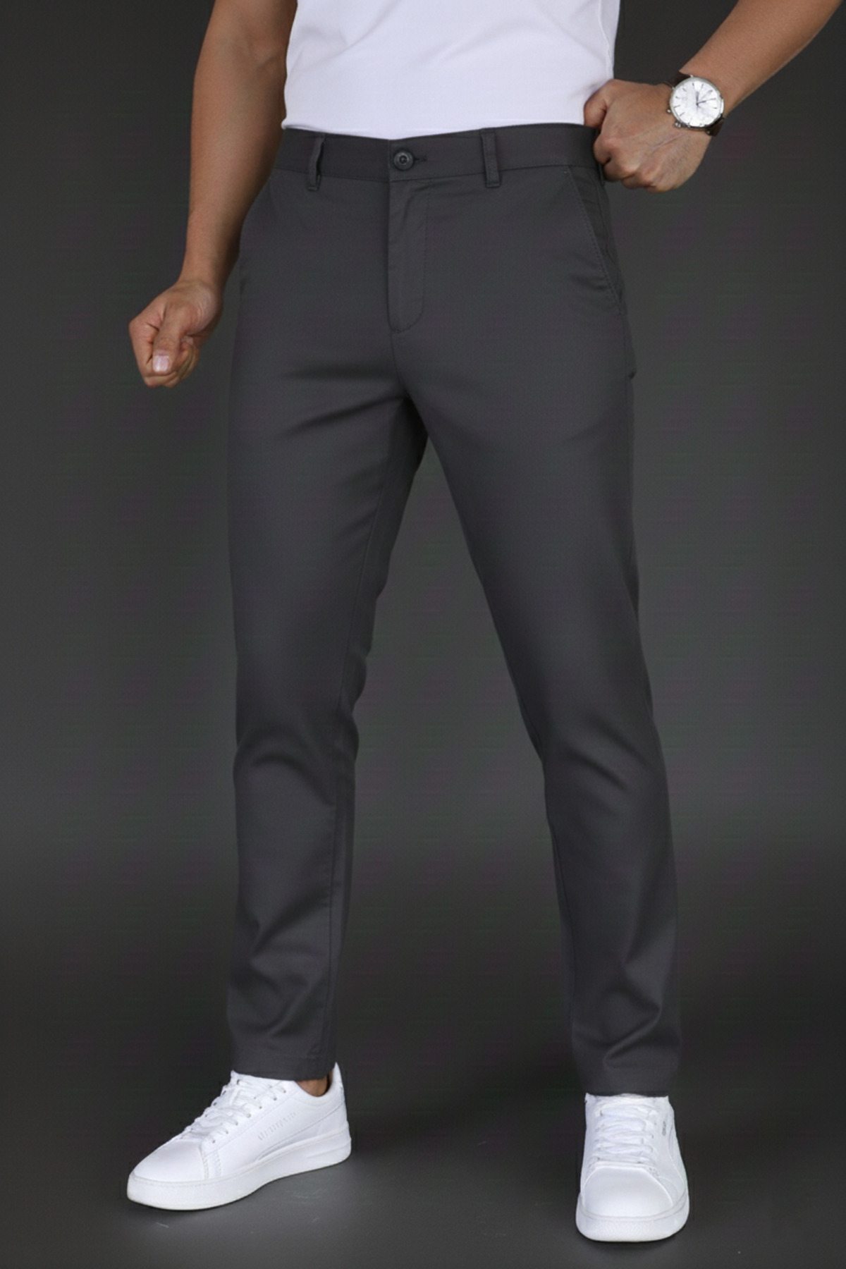 Erkek Antrasit Renk Slim Fit Düğme Kapamalı Kaliteli Kumaş Pantolon — خاکستری MMLYDİLSİZ1