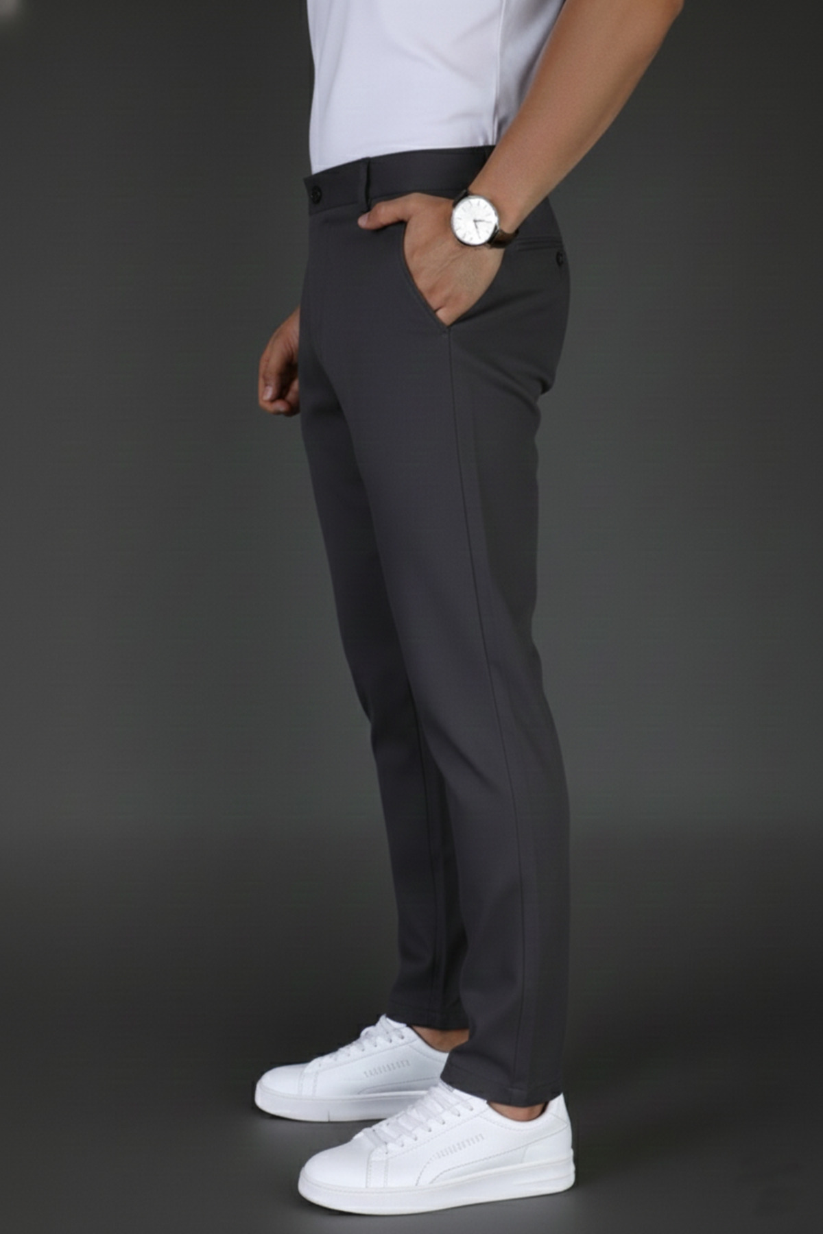 Erkek Antrasit Renk Slim Fit Düğme Kapamalı Kaliteli Kumaş Pantolon — خاکستری MMLYDİLSİZ1 — تصویر 3 از 4
