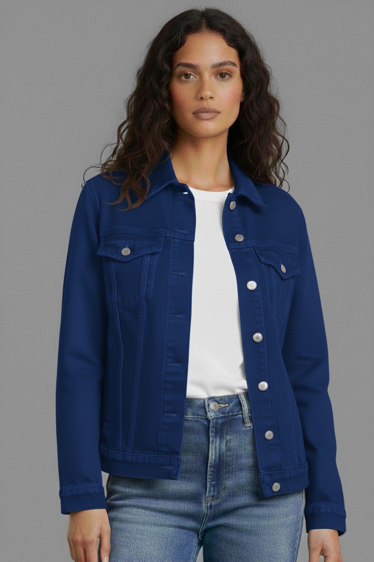 WKM  Kadın Rahat Kesim Çift Cepli Denim Kot Ceket