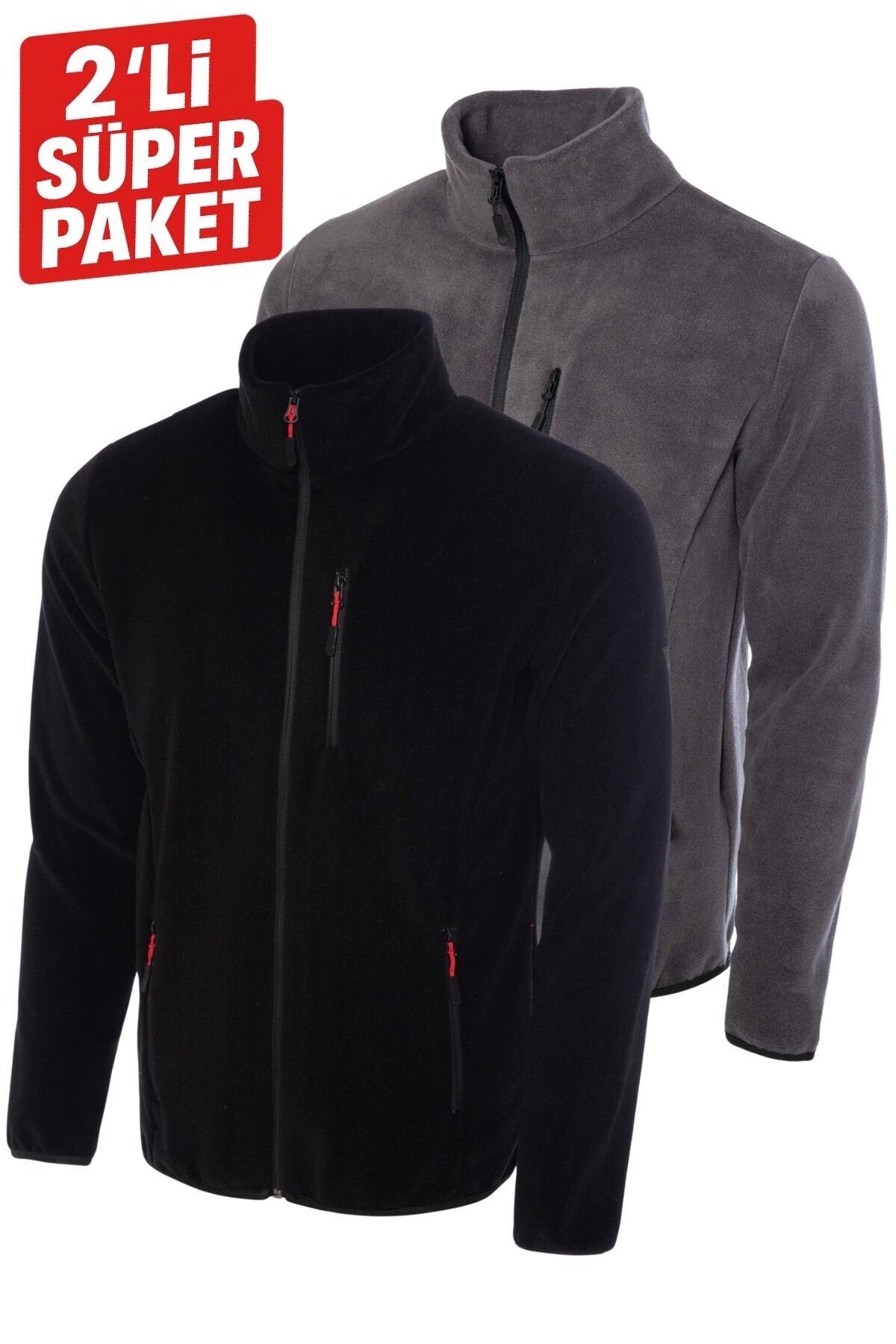 GHASSY CO. 2'lİ Paket Pro Rüzgar Geçirmez 5 Cepli Outdoor Tam Fermuarlı Polar Ceket