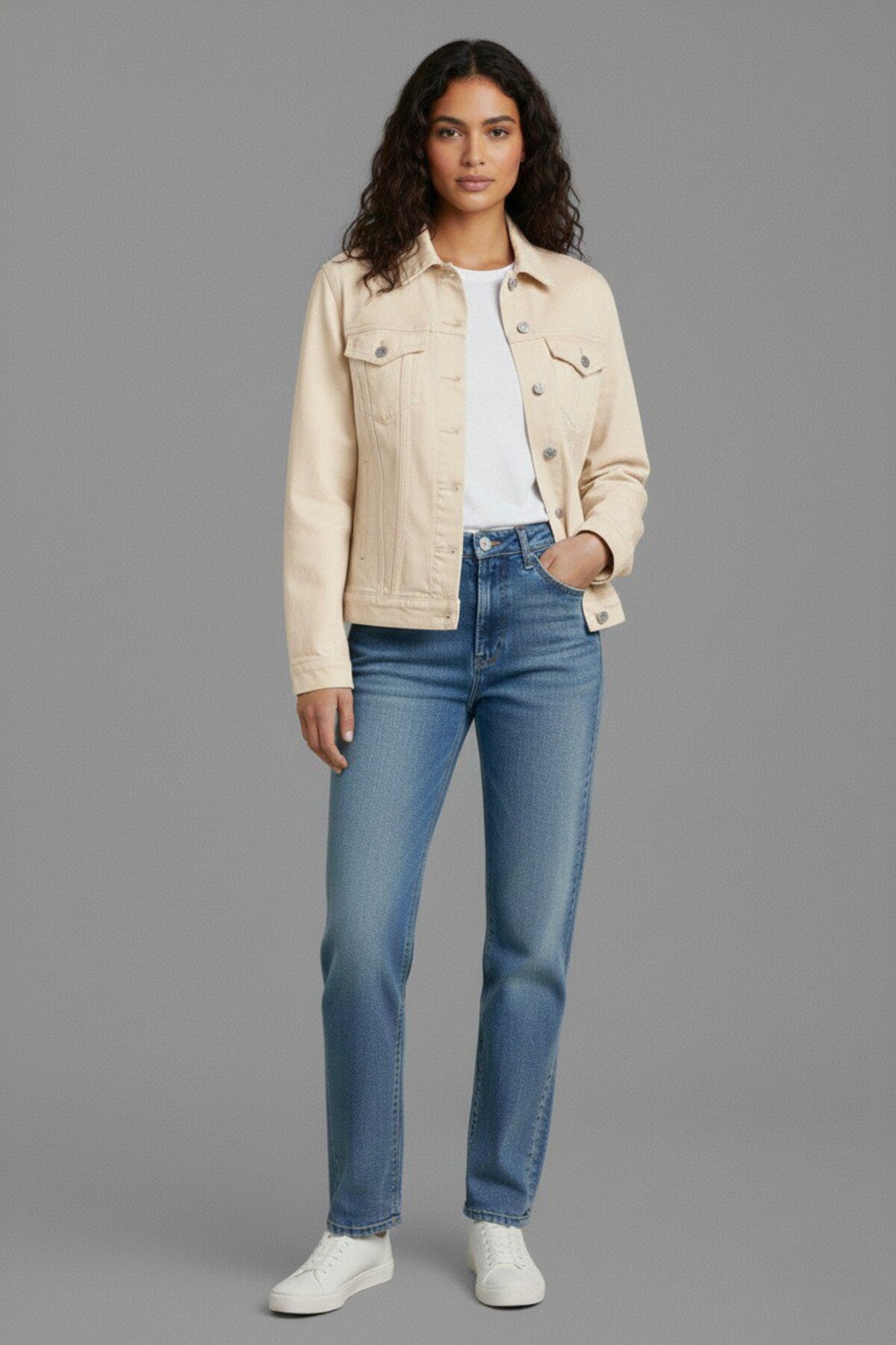 WKM  Kadın Rahat Kesim Çift Cepli Denim Kot Ceket - Görsel 2