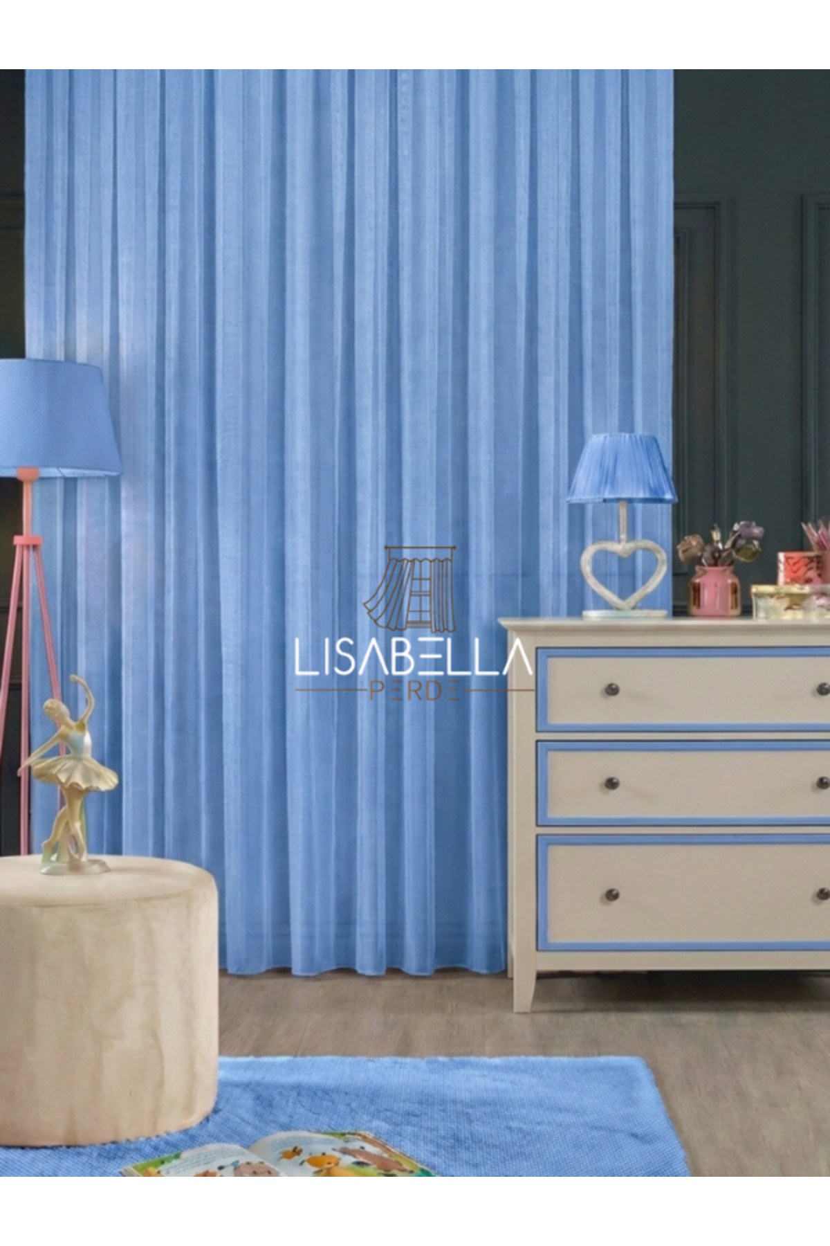 Modern Greek Plain Tulle Curtain Baby Blue Children's Room ( 1x2 Sparse Pile )