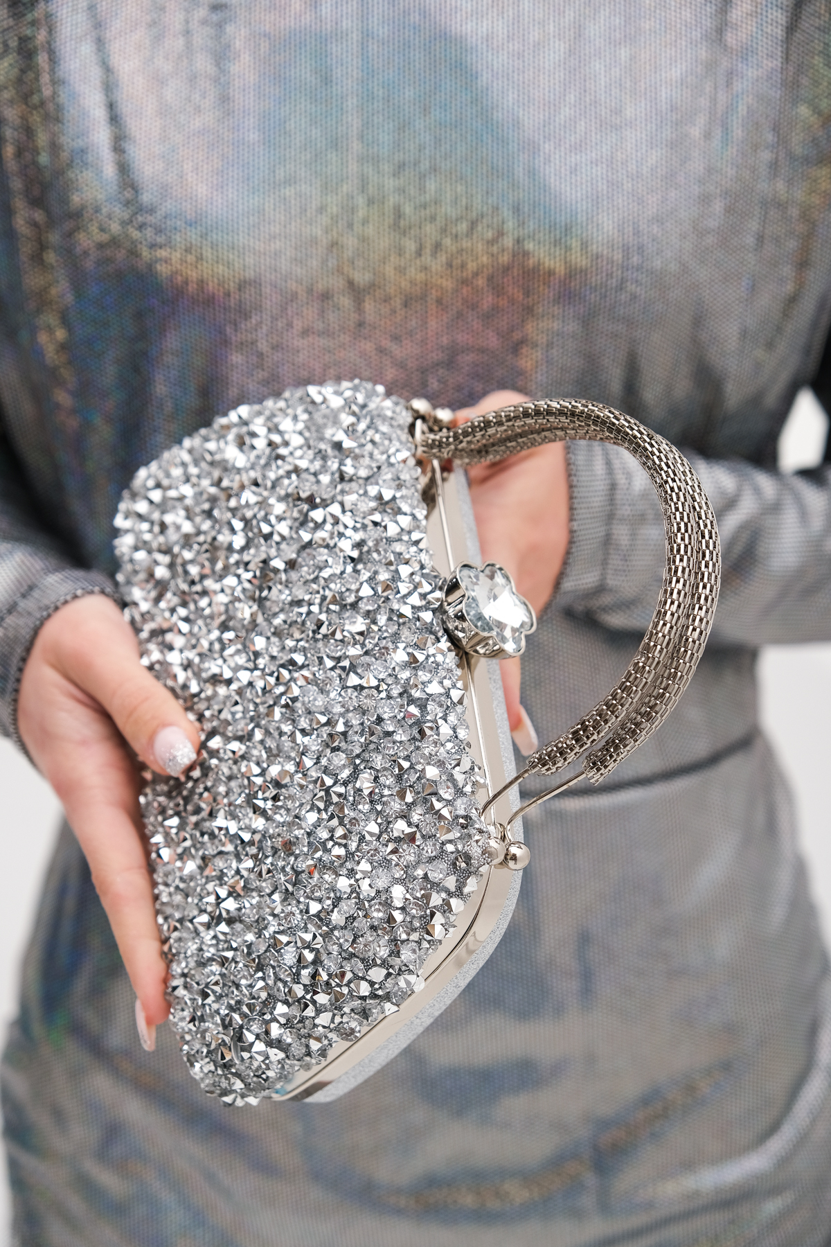 ROZA CANTA Kadın GümüşTaşlı Abiye Clutch Portföy Çanta görsel 4