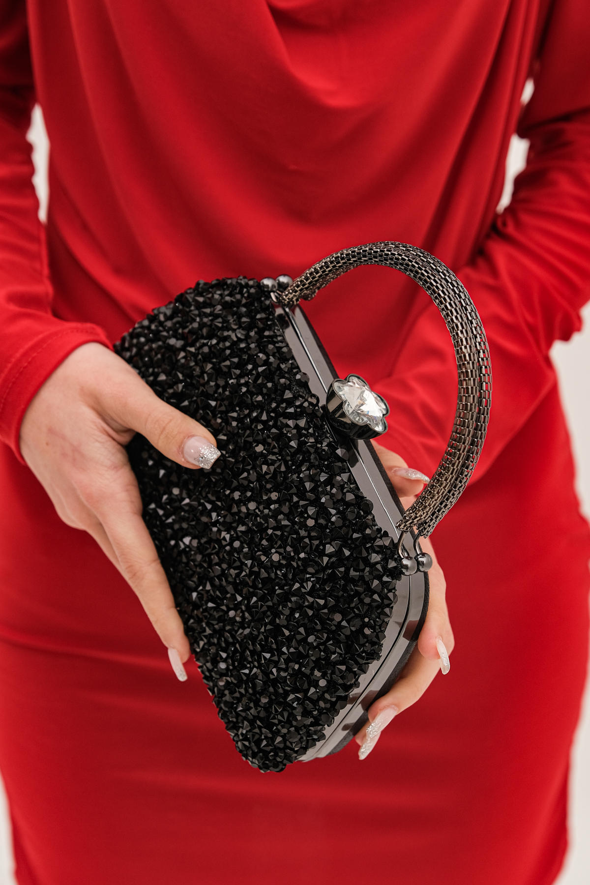 ROZA CANTA Kadın Siyah Taşlı Abiye Clutch Portföy Çanta görsel 5