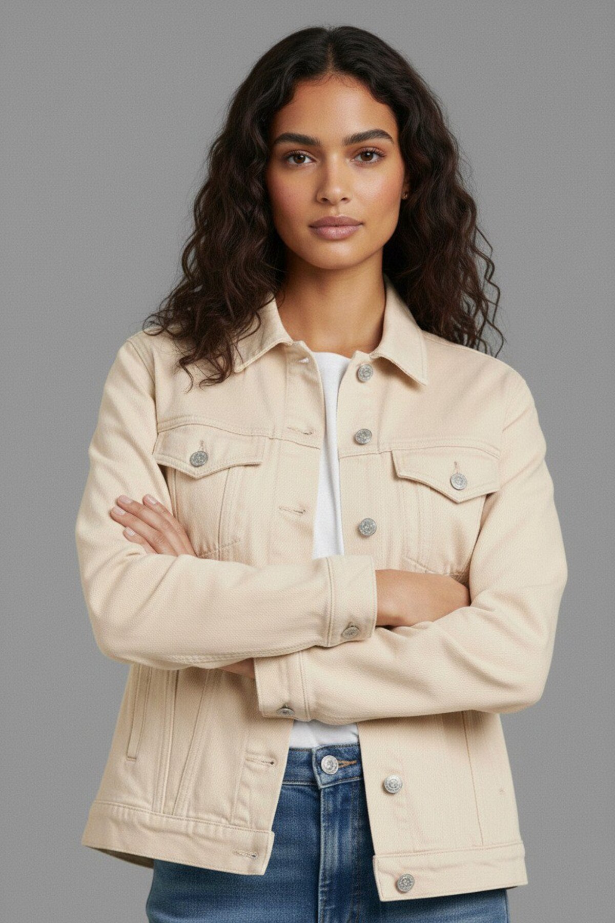 WKM  Kadın Rahat Kesim Çift Cepli Denim Kot Ceket