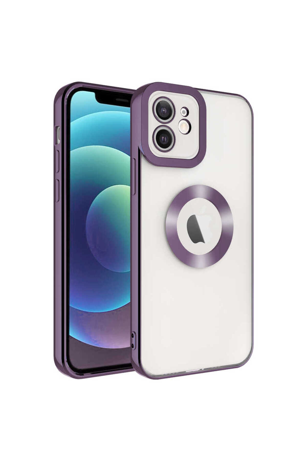 iPhone 12 Uyumlu Kamera Korumalı Logo Gösteren MSRA Omega Kılıf-Derin Mor