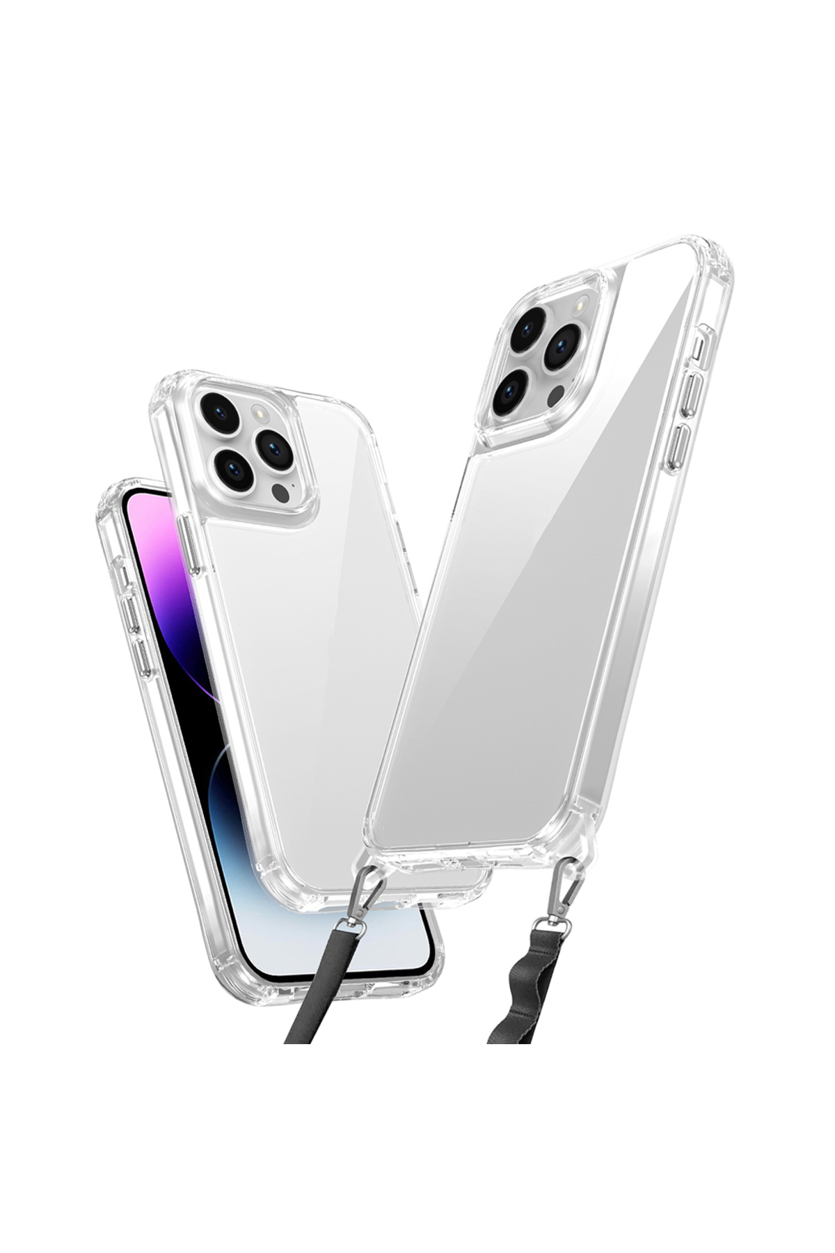 iPhone 14 Pro Kılıf Airbagli Takılabilir Askı Aparatlı MSRA Snap Silikon Kapak - Şeffaf