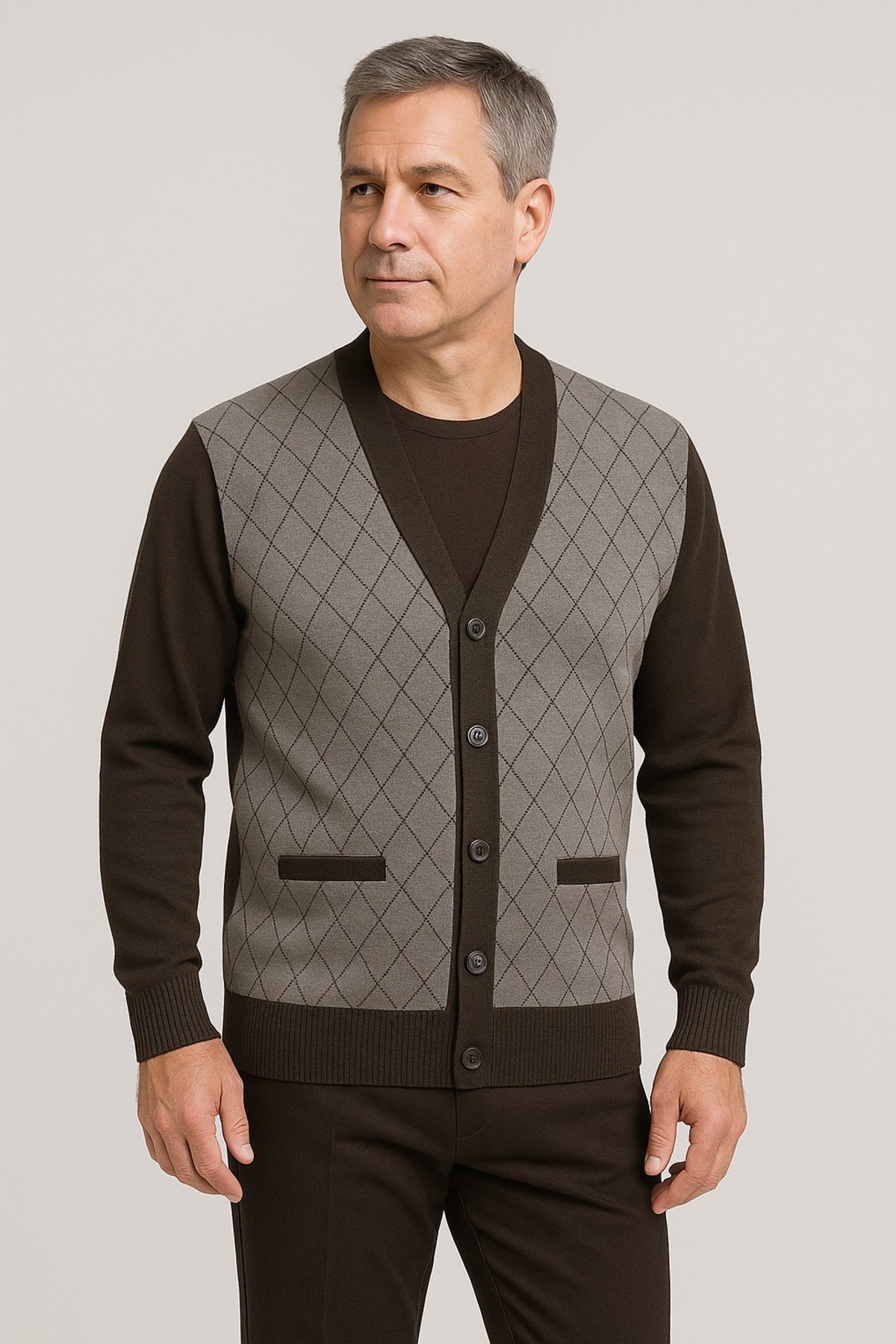 Mutlu City  Erkek Orta Yaş ve Üzeri Triko Örgü Akrilik Kışlık Baba Hırka 2057-Vizon - Görsel 4