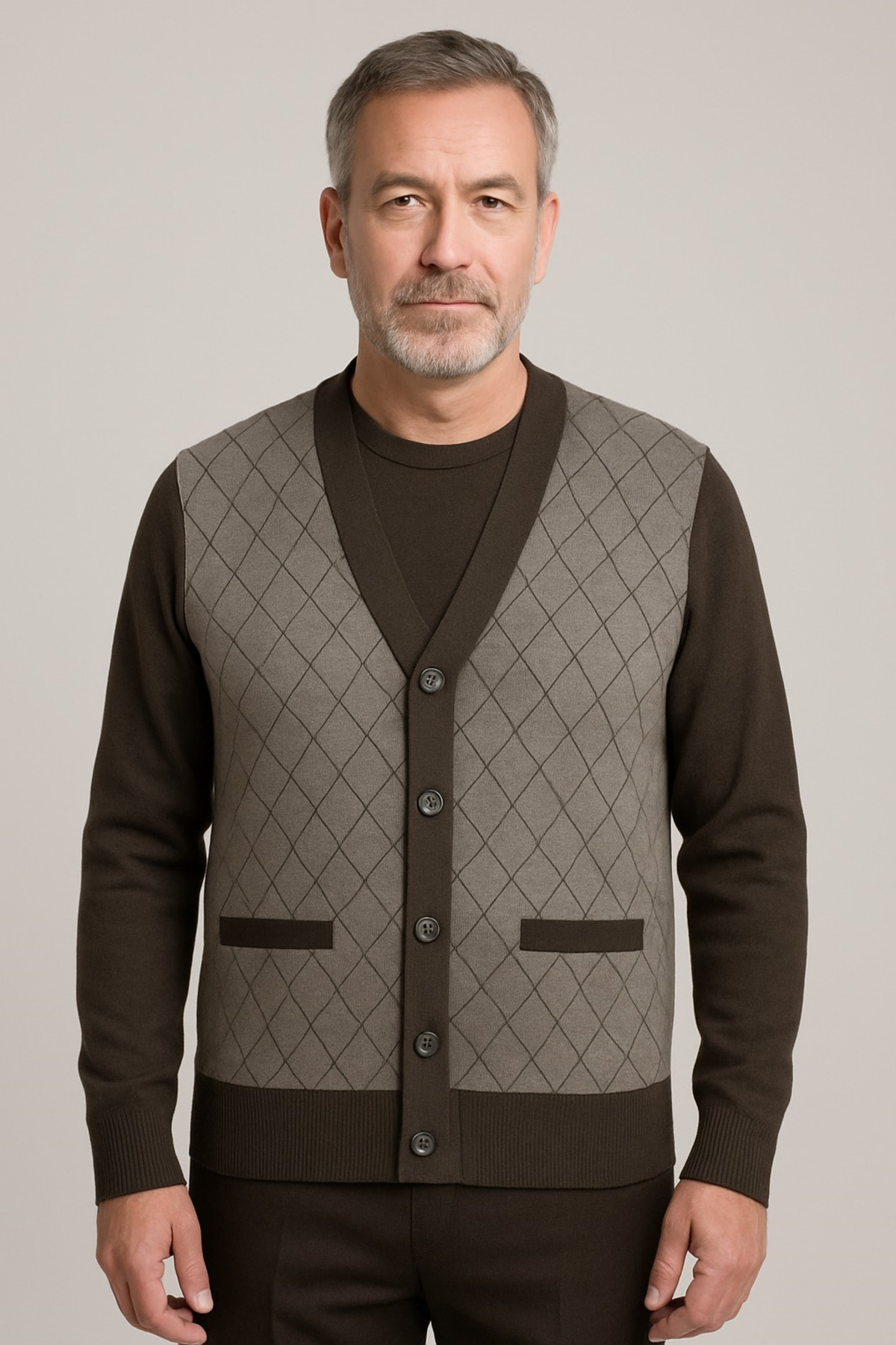 Mutlu City  Erkek Orta Yaş ve Üzeri Triko Örgü Akrilik Kışlık Baba Hırka 2057-Vizon