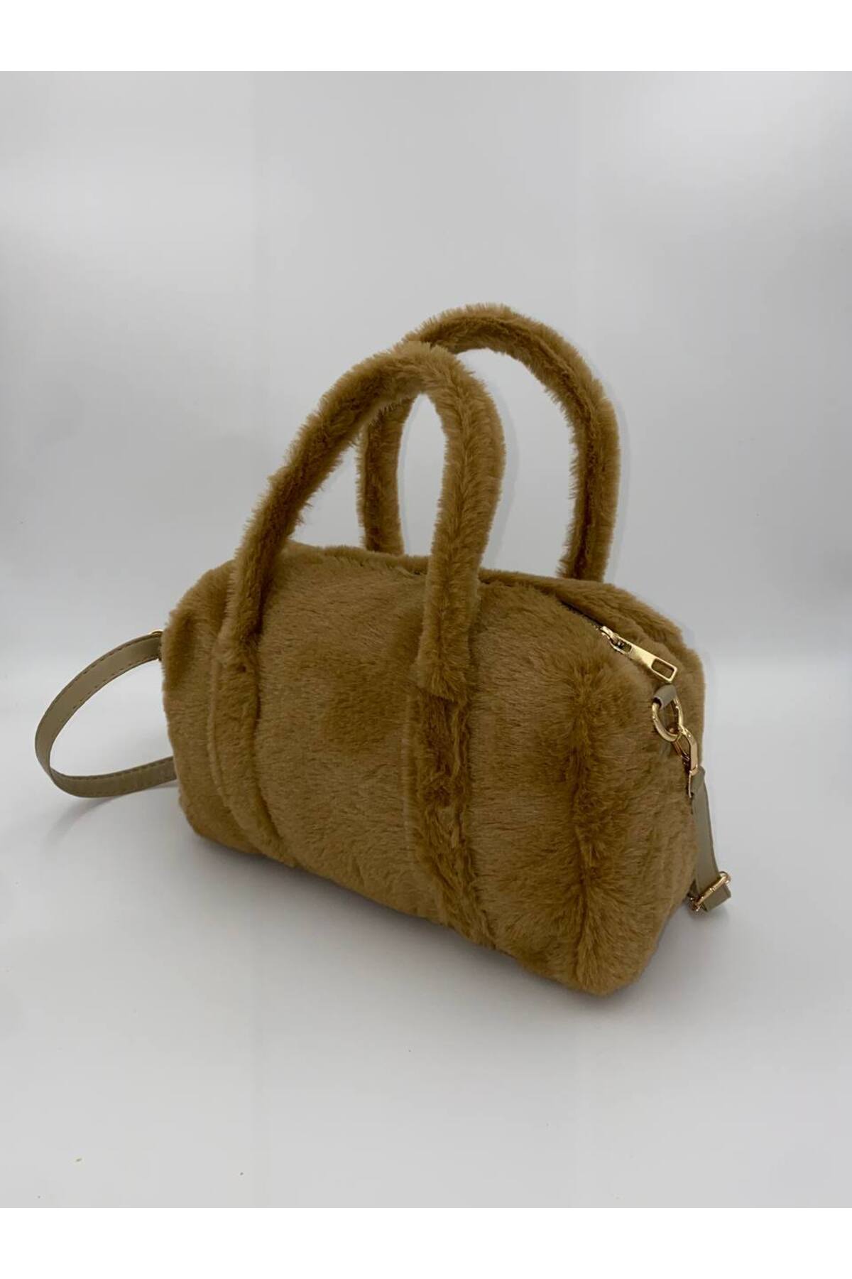 Bej PONÇİK Peluş El ve Omuz Kadın Çantası görünüm 3