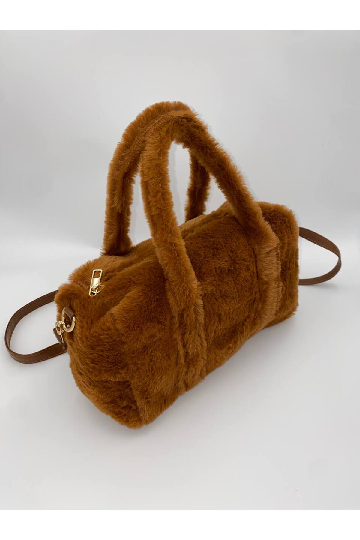 Kahverengi PONÇİK Peluş El ve Omuz Kadın Çantası görünüm 1