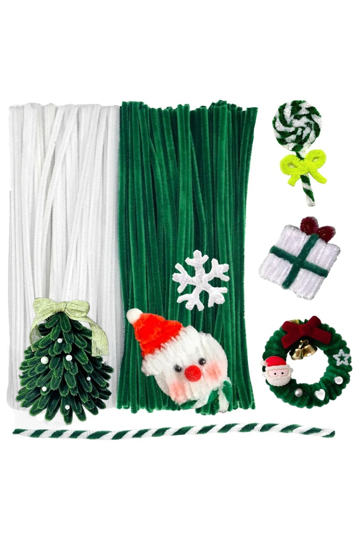 Cinnamon Bunny Şönil Tüylü Tel 100 AD Yeşil Yılbaşı Temalı Eğitici Şönil Seti 50 Ad Beyaz 50 Ad Yeşil