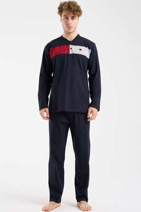 Sementa Blok Detaylı Regular Fit Pijama Takım - Lacivert