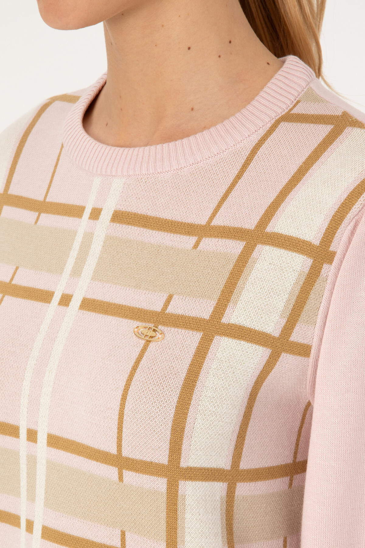 U.S. Polo Assn.  Kadın Pudra Bisiklet Yaka Çizgili Kazak 50314812-VR042 - Görsel 7