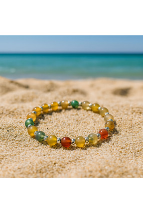 Doğal Taşlar 6 MM Renkli Akik Taşı Doğal Taş Bileklik ( 18 CM )
