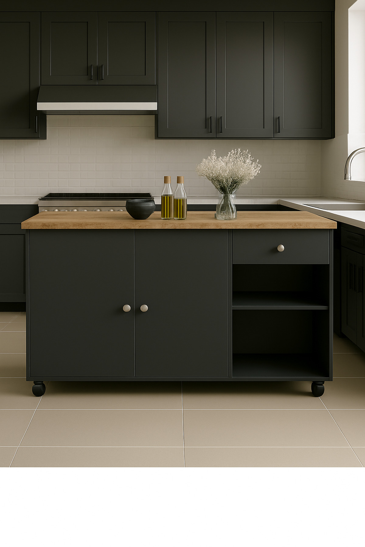 Tdesigno Talya Alt Modül 120 cm Antrasit Tezgah Dahil-tekerlekli