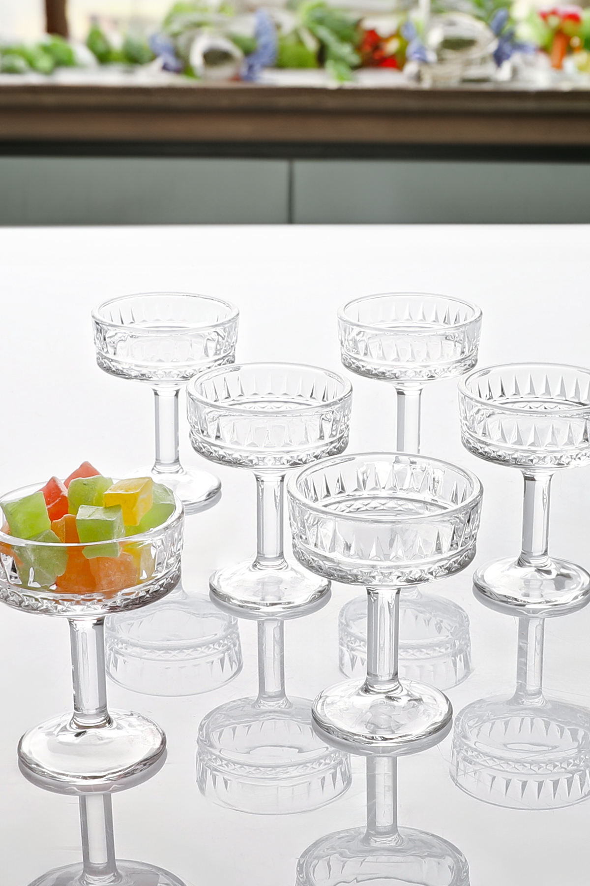 Mora 6 Pieces Footed Crystal Coffee Side Cups and Presentation 6*6*8 cm