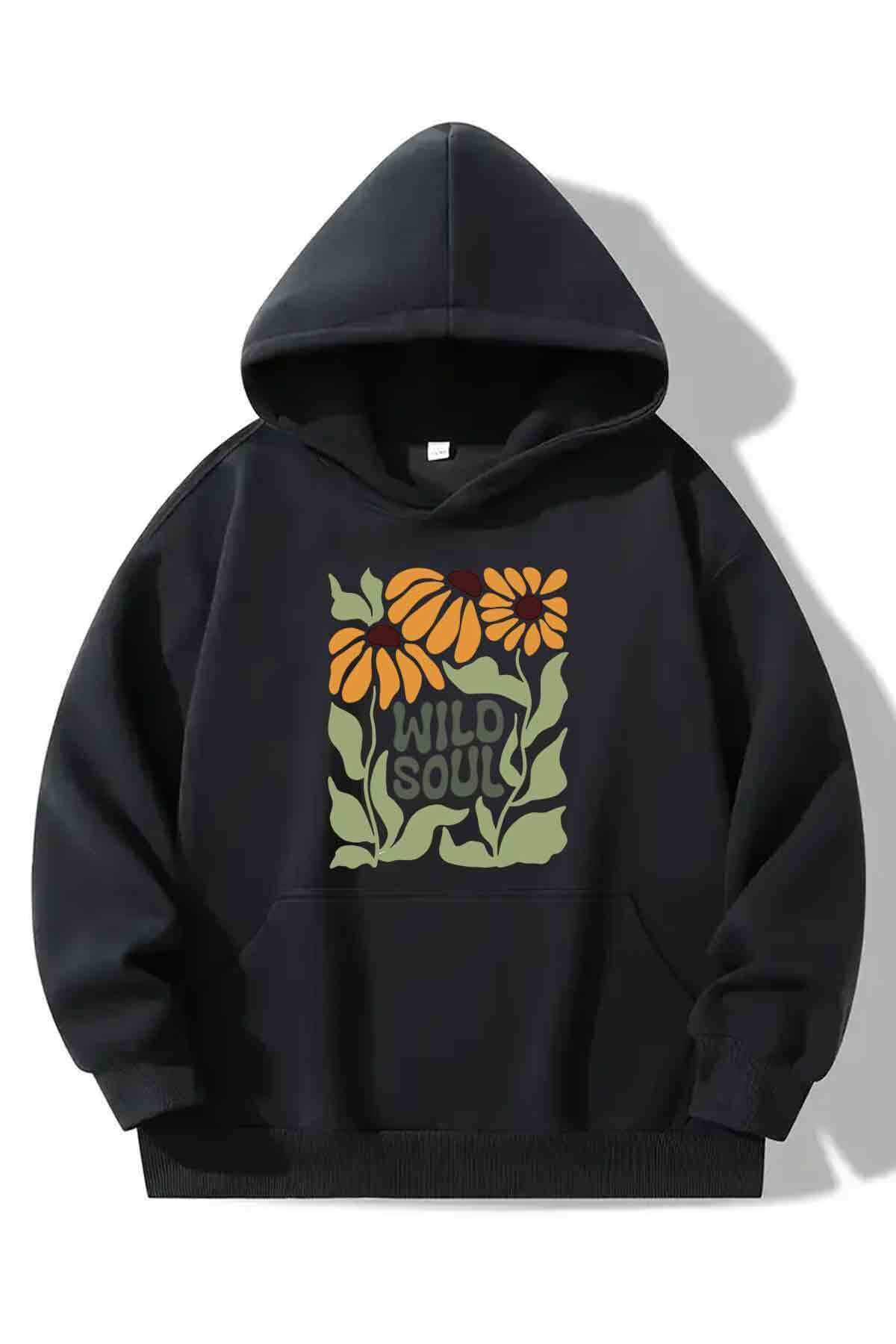 Women's Hooded Sweatshirt Wild Soul Print Detailed- Plus Size Sweatshirt