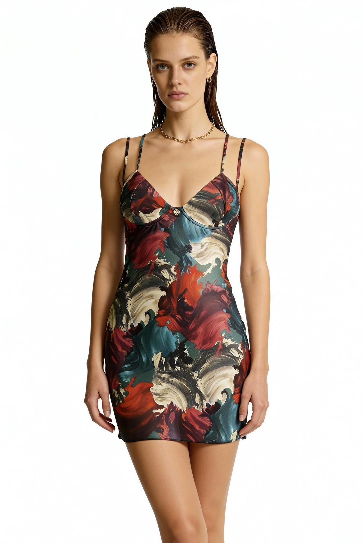 Feu De Elu Roxela Desenli Saten Kısa Gecelik