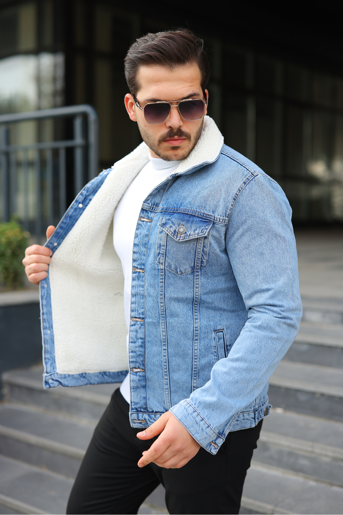 comstar  Erkek Trend Kışlık Içi Kürklü Kot Ceket - Görsel 4