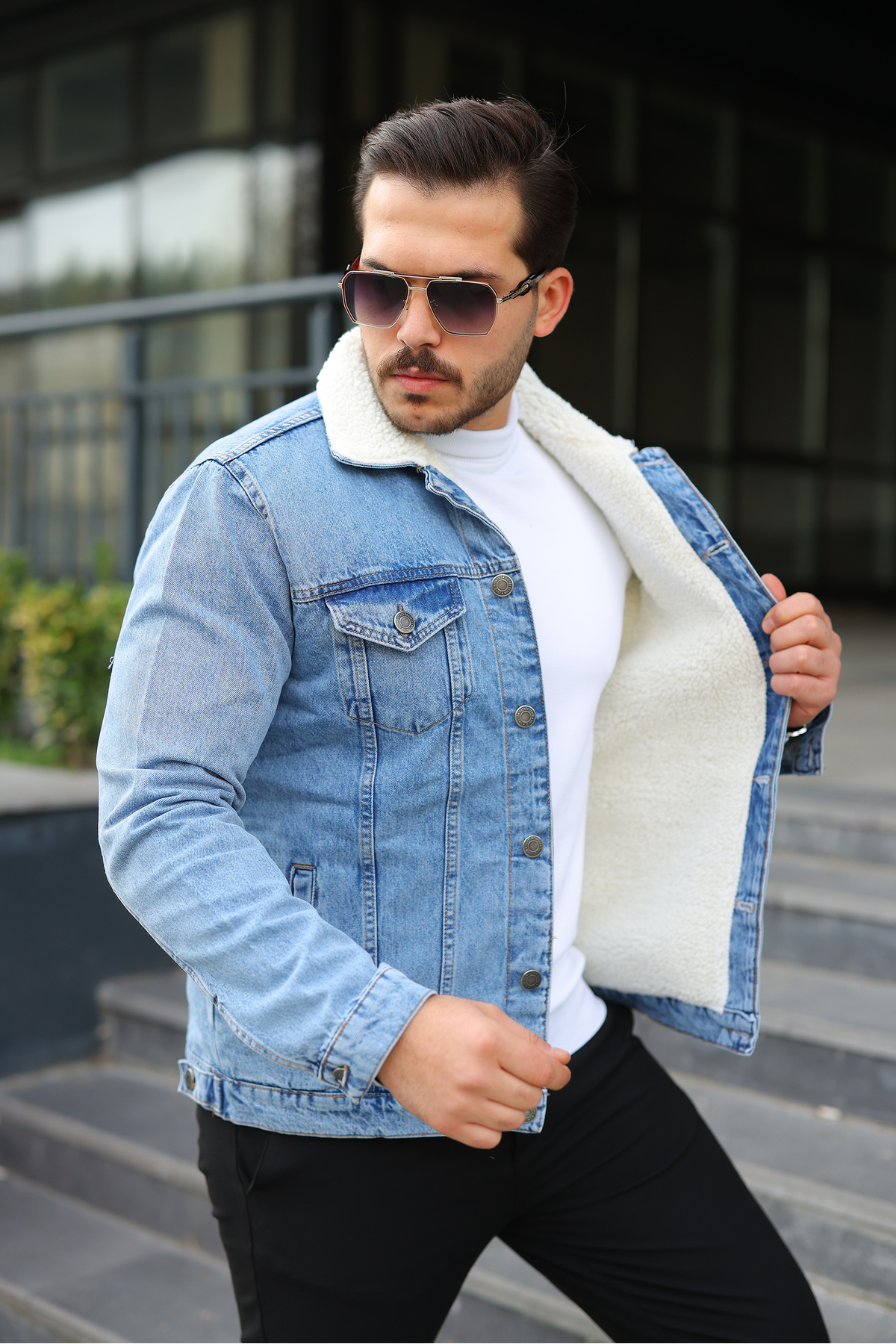 comstar  Erkek Trend Kışlık Içi Kürklü Kot Ceket - Görsel 3