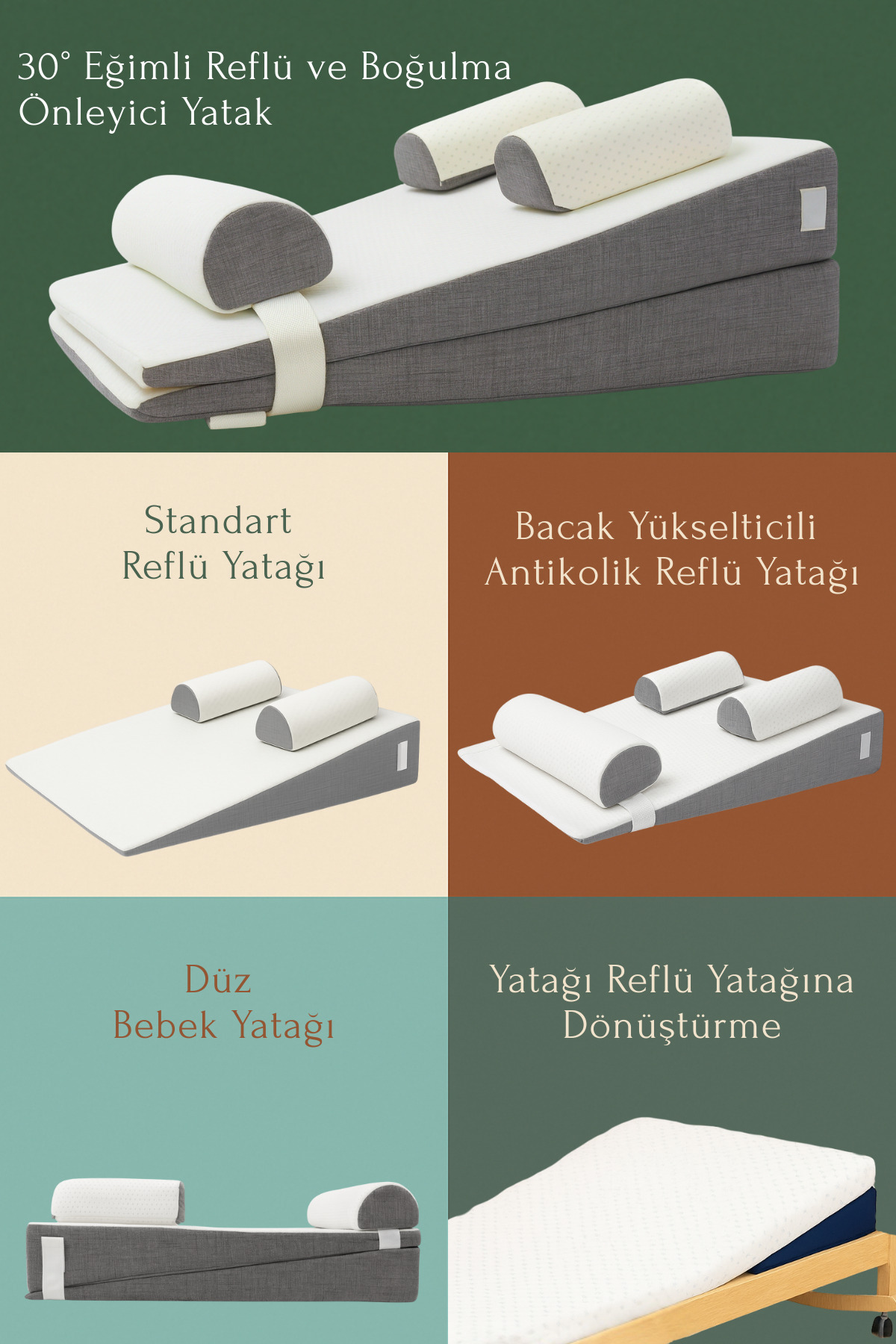 SABY 5 in 1 Modüler Bebek Reflü Yatağı – Antikolik - Düz Yatış - 30° Açılı Reflü Yatağı fotoğrafı 2 (önizleme)