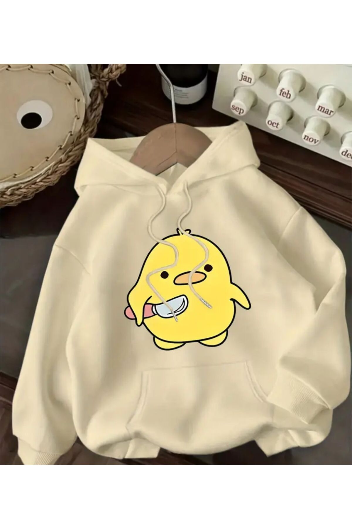 herkesemoda  Katil Civciv Baskı Detaylı Kapüşonlu Sweatshırt